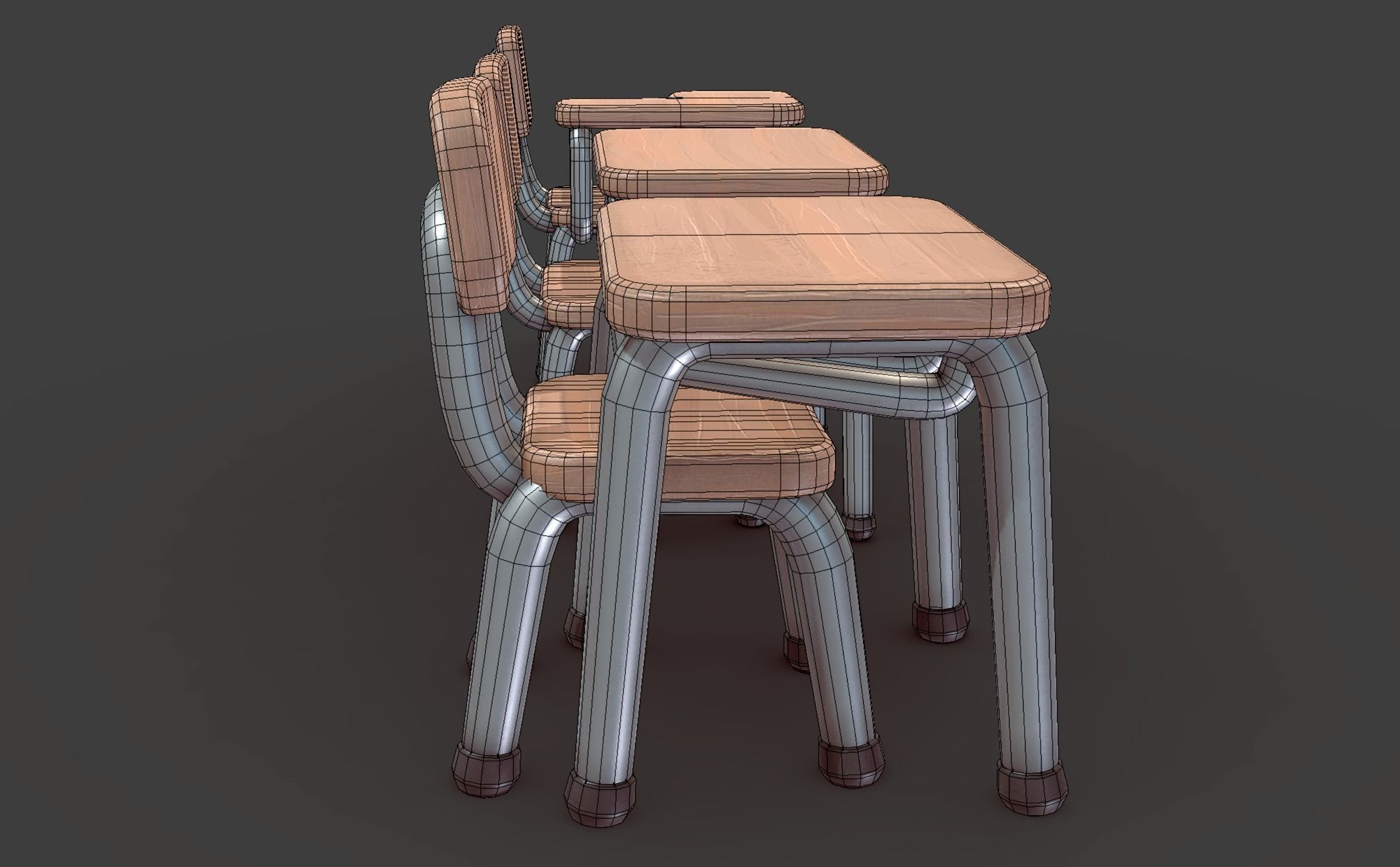 Cartoon School Desk Low-poly 3D model_4