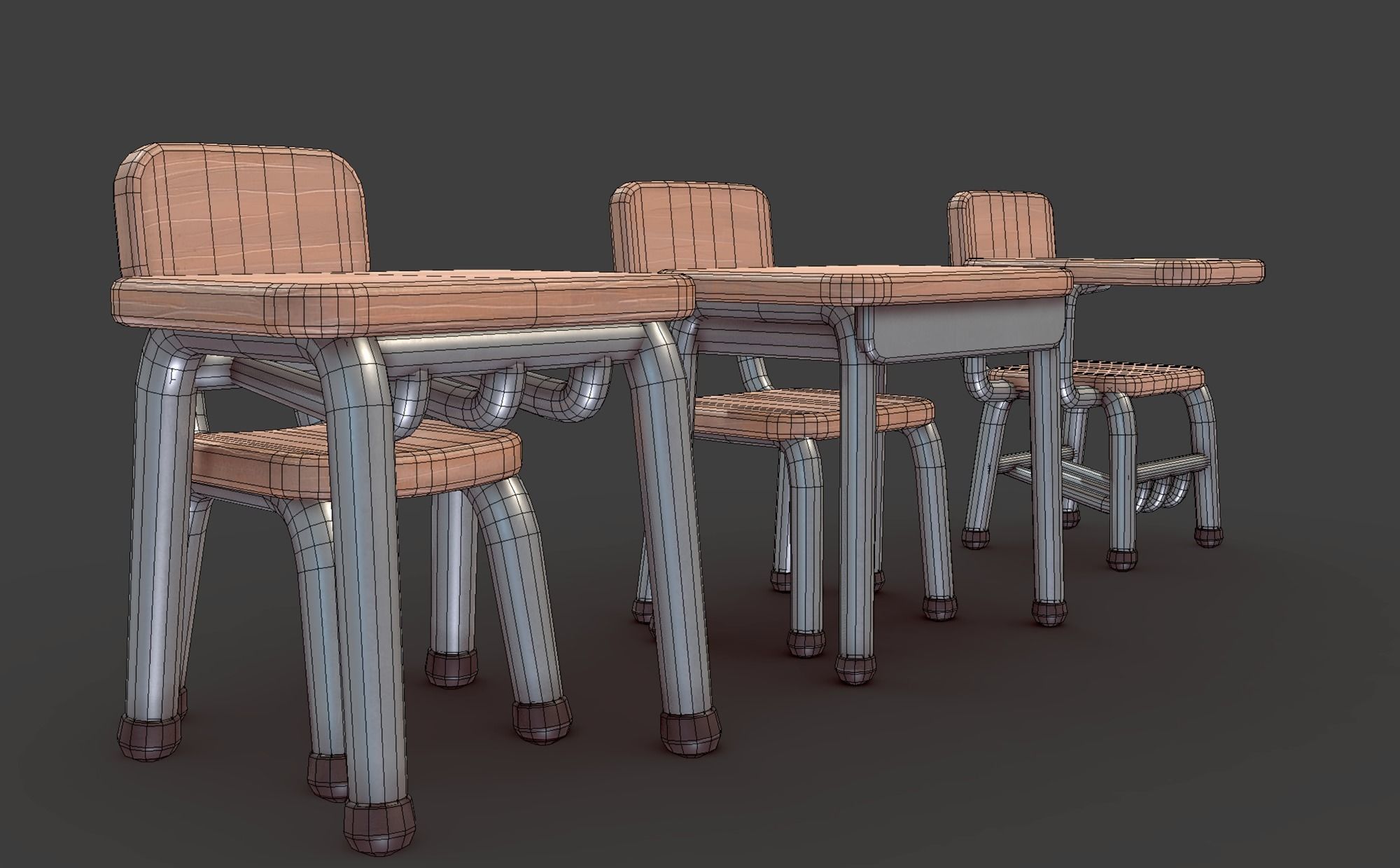 Cartoon School Desk Low-poly 3D model_6