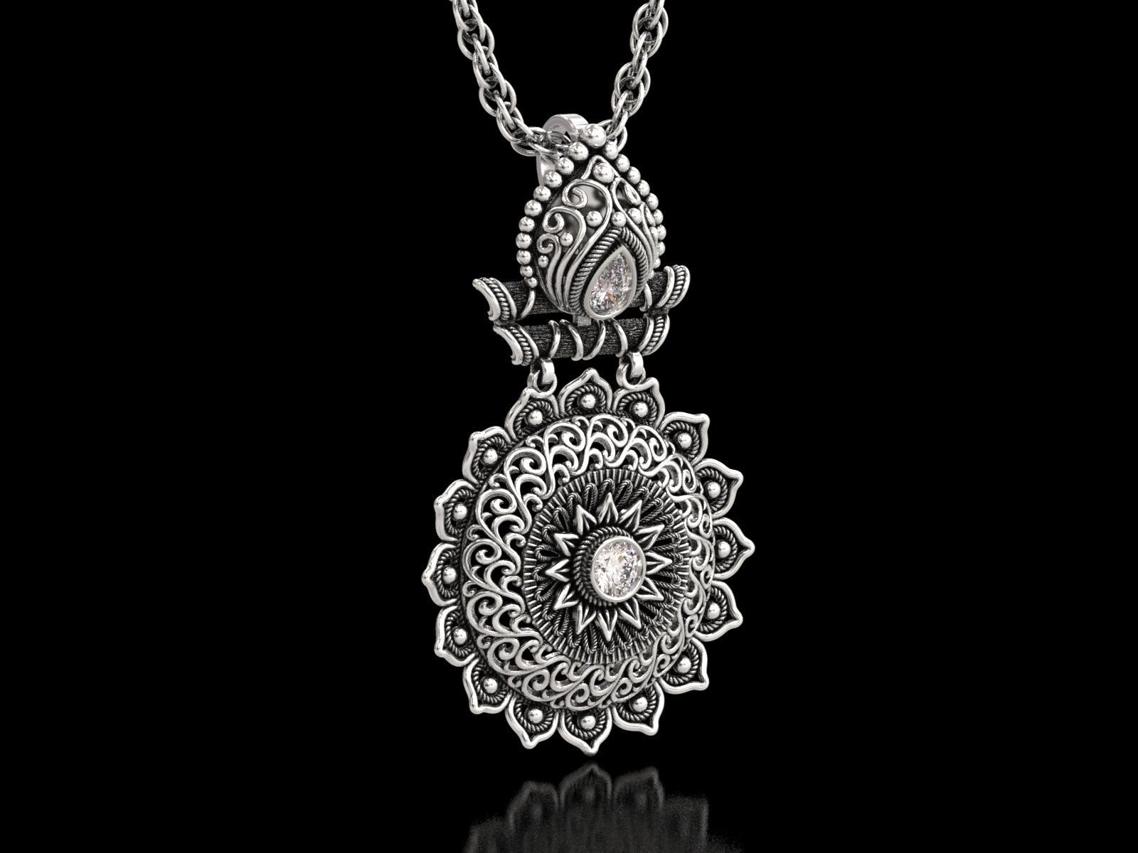 The Sunflower Filigree Pendant 3D print model_9