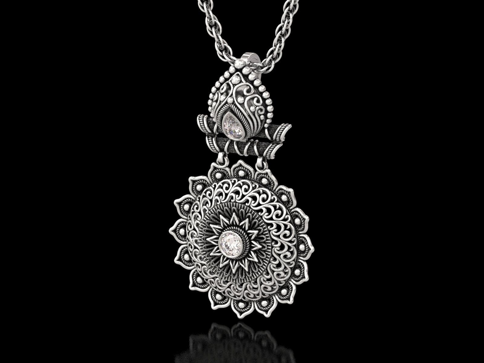 The Sunflower Filigree Pendant 3D print model_4