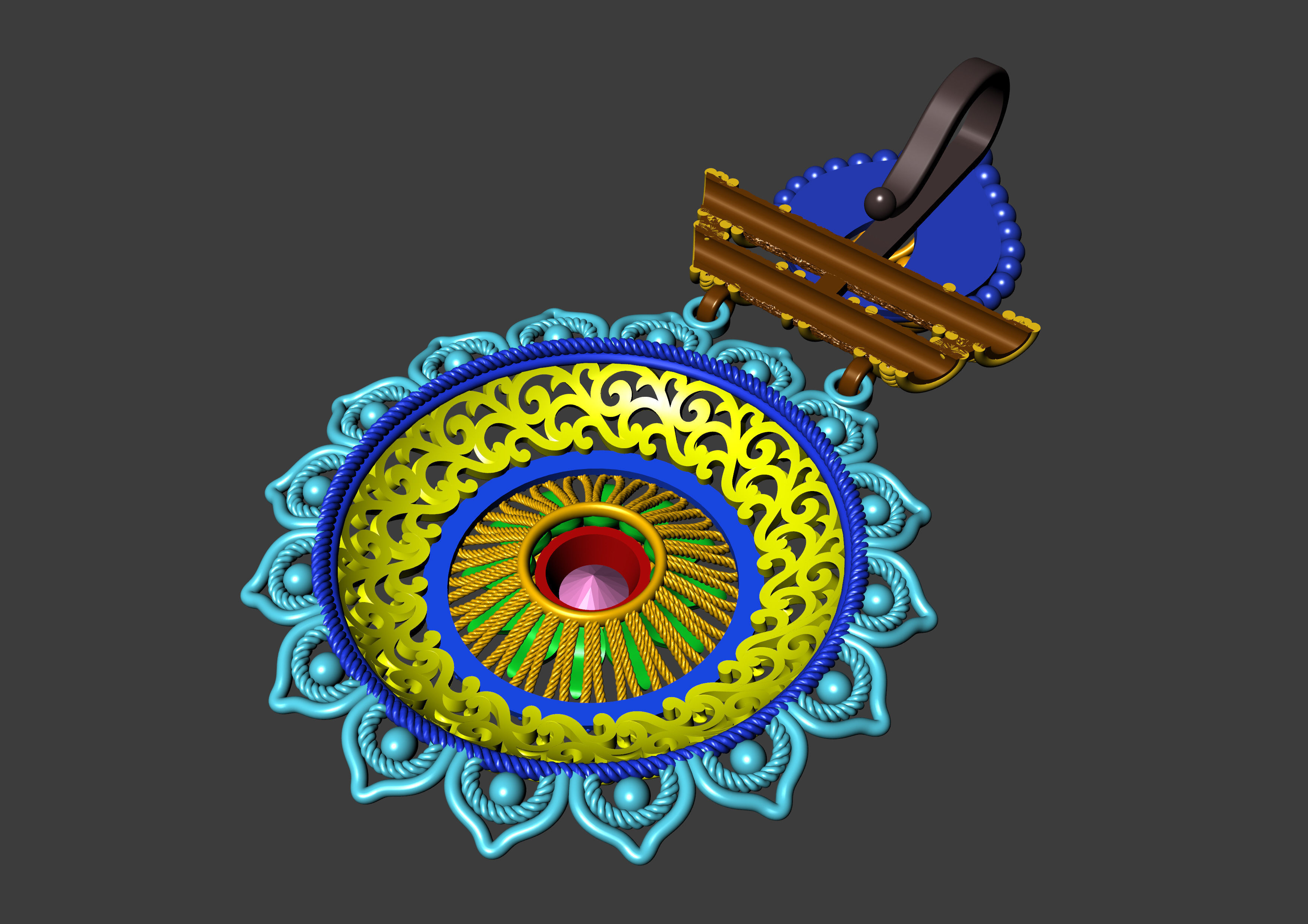 The Sunflower Filigree Pendant 3D print model_19