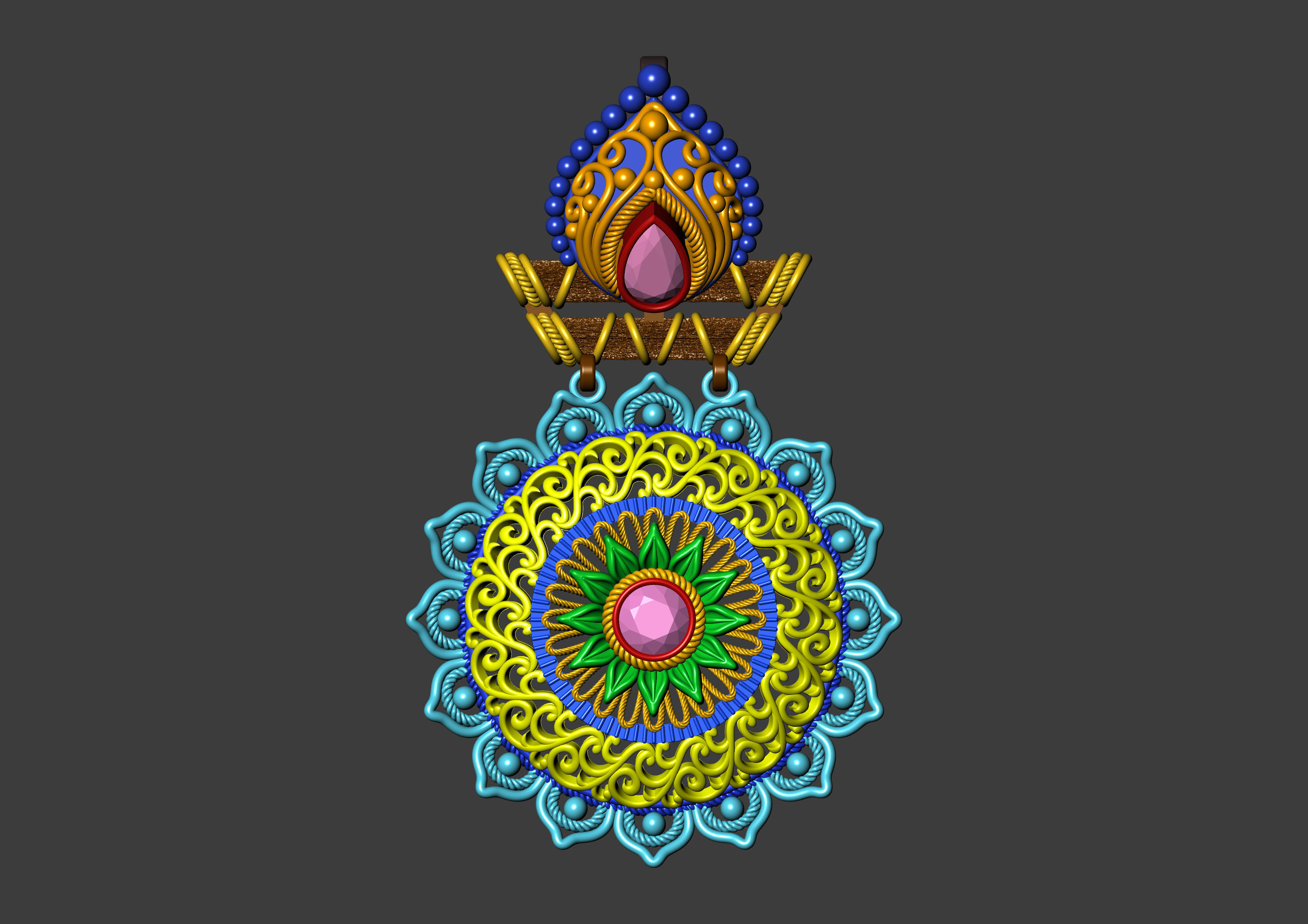 The Sunflower Filigree Pendant 3D print model_25