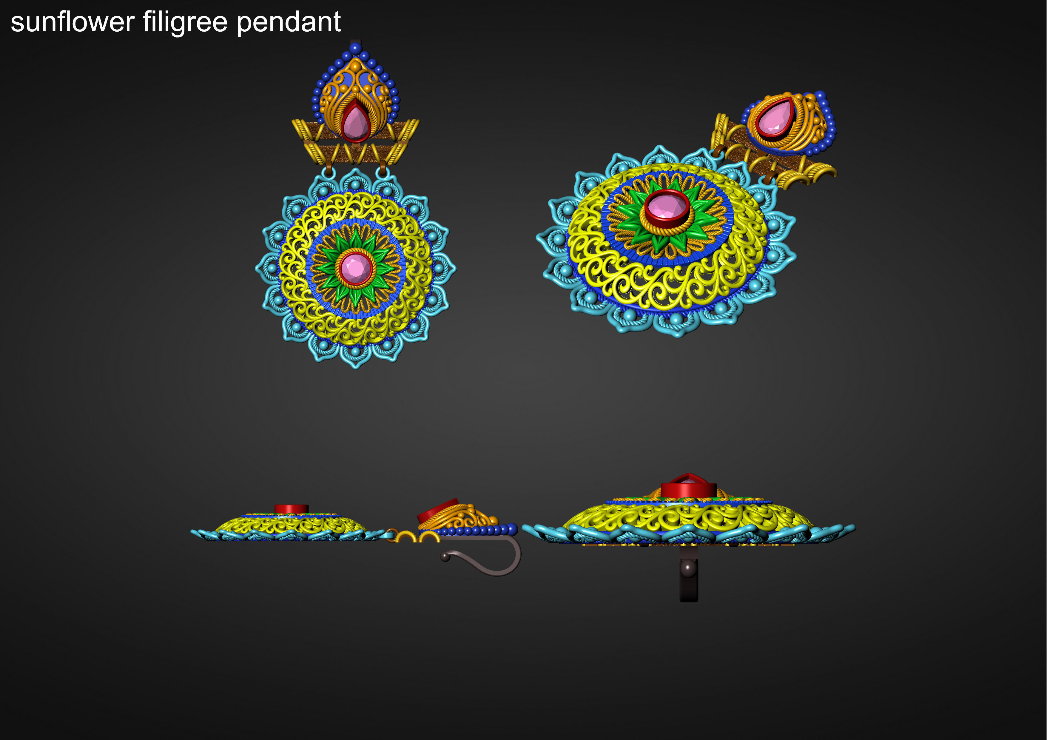 The Sunflower Filigree Pendant 3D print model_18