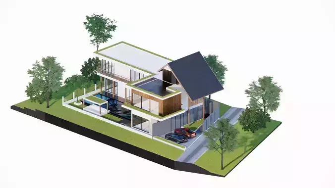 Modern Villa 3D Package for Enscape 3 and Lumion Orthogonal 