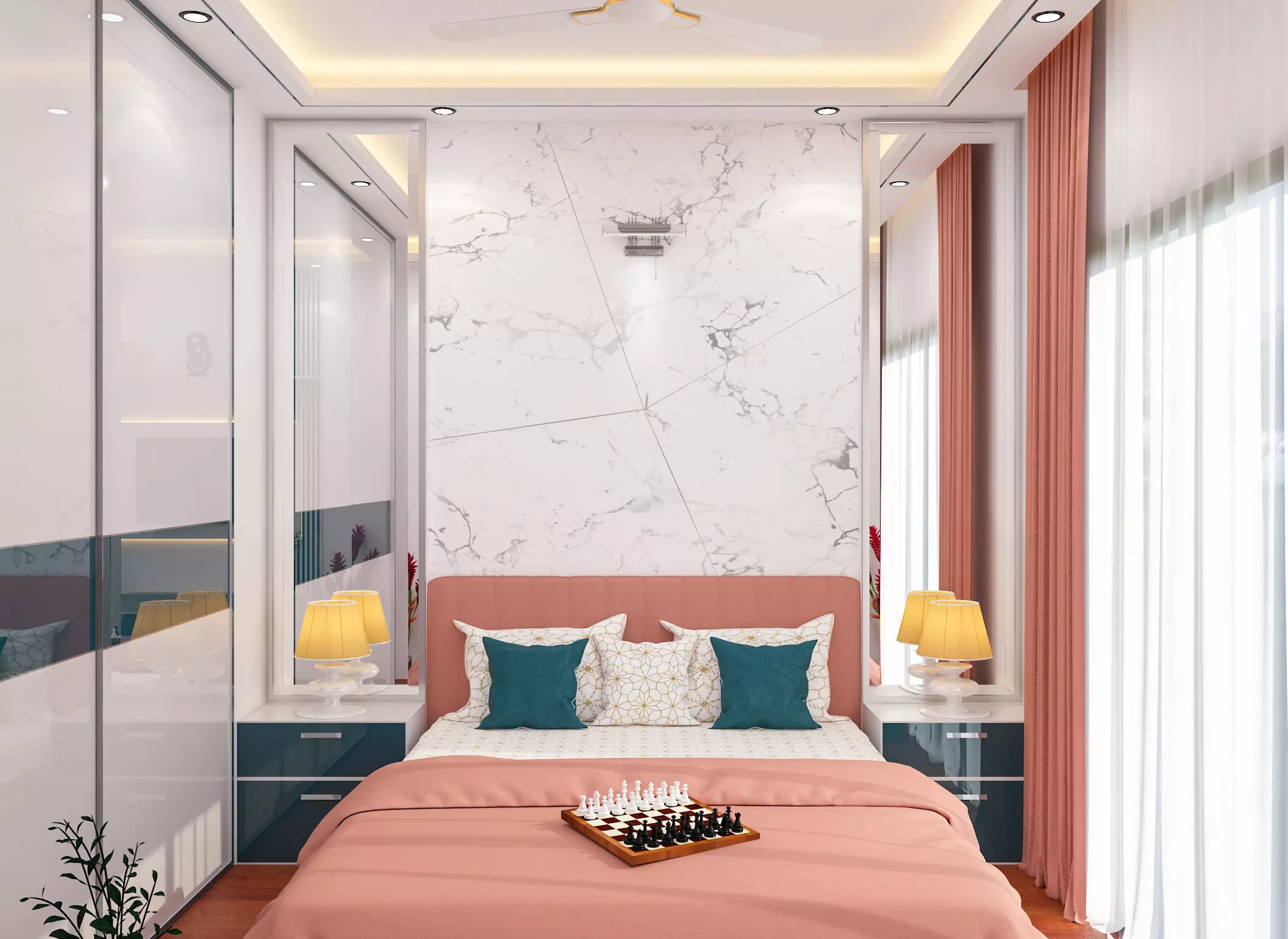 Bedroom with accents and marble walls Free 3D model