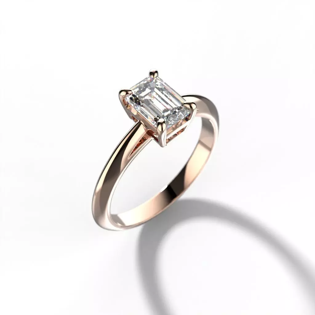 Solitaire ring tifan emerald cut diamond 3D print model