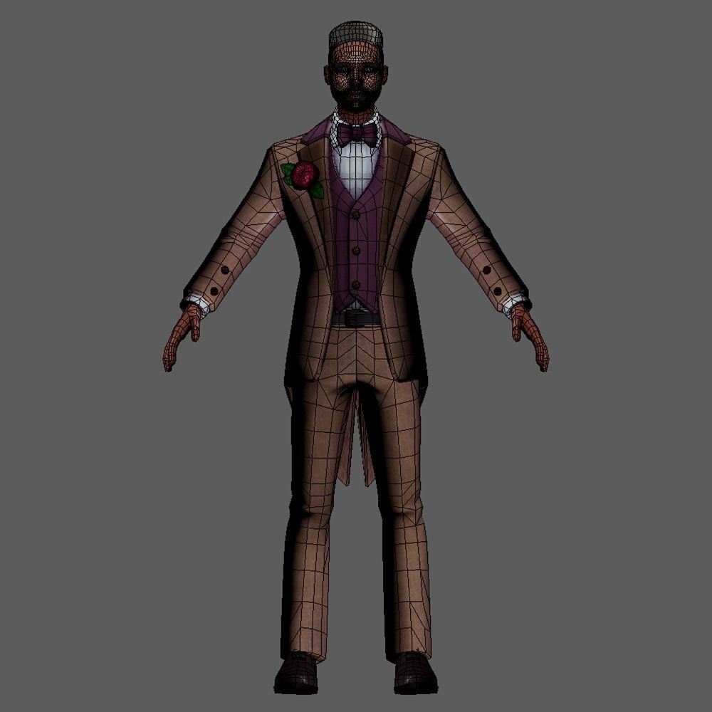 Men party wear Low-poly 3D model_6