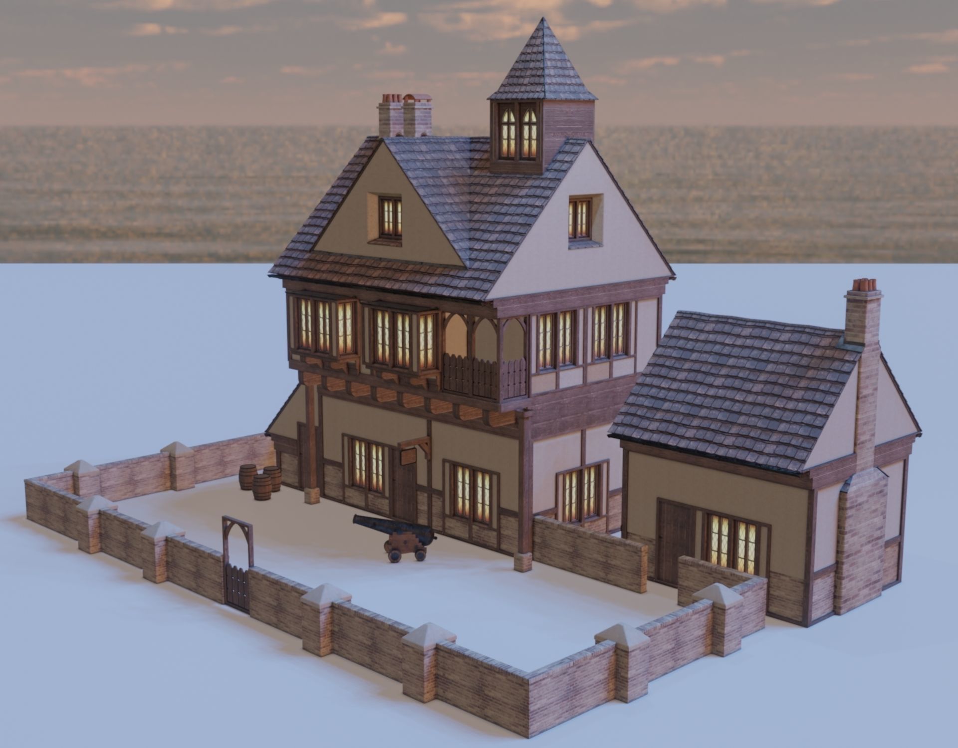 Medieval Town House with over 160 piece Modular Asset Kit Low-poly 3D model_4