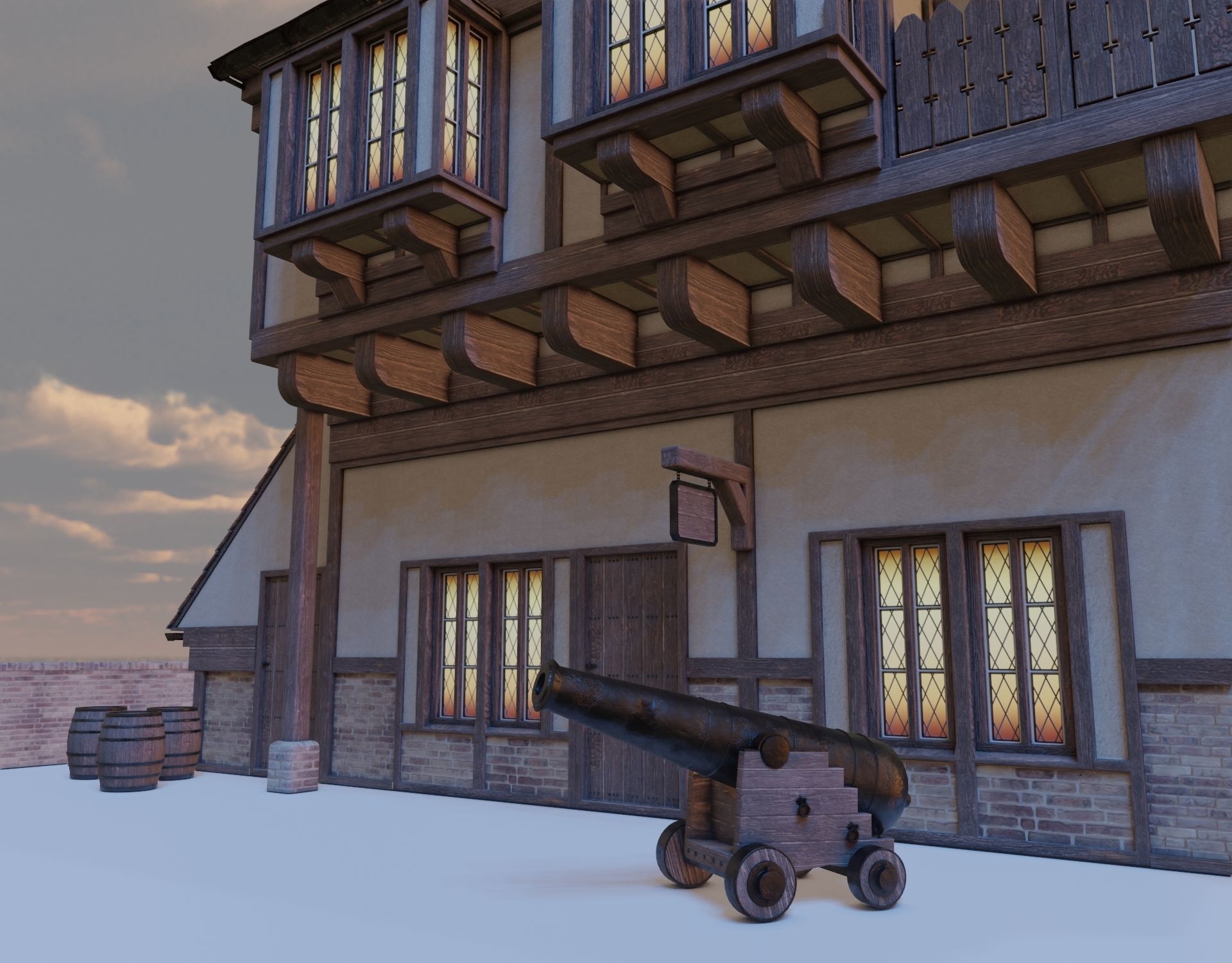 Medieval Town House with over 160 piece Modular Asset Kit Low-poly 3D model_5