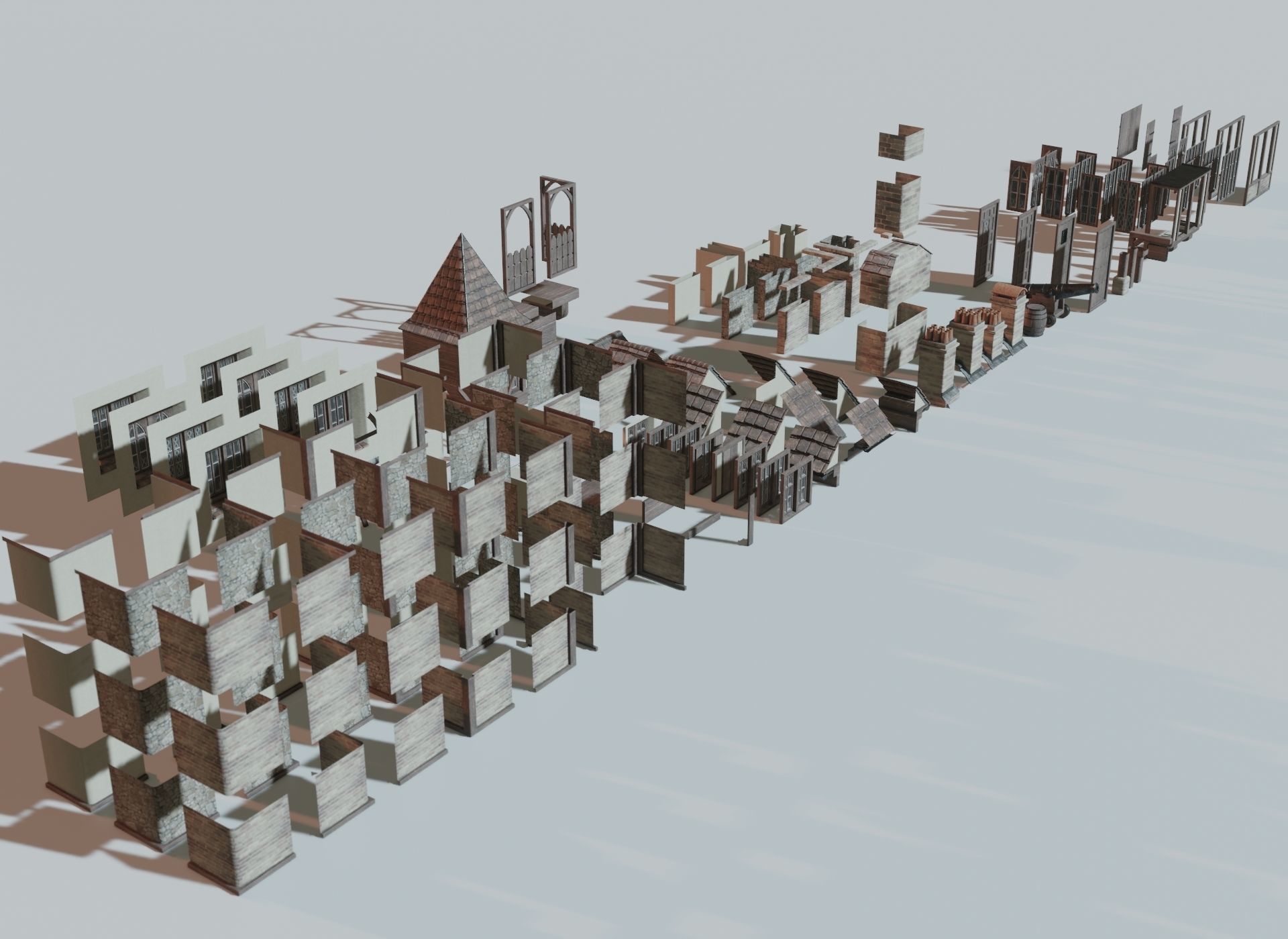 Medieval Town House with over 160 piece Modular Asset Kit Low-poly 3D model_7