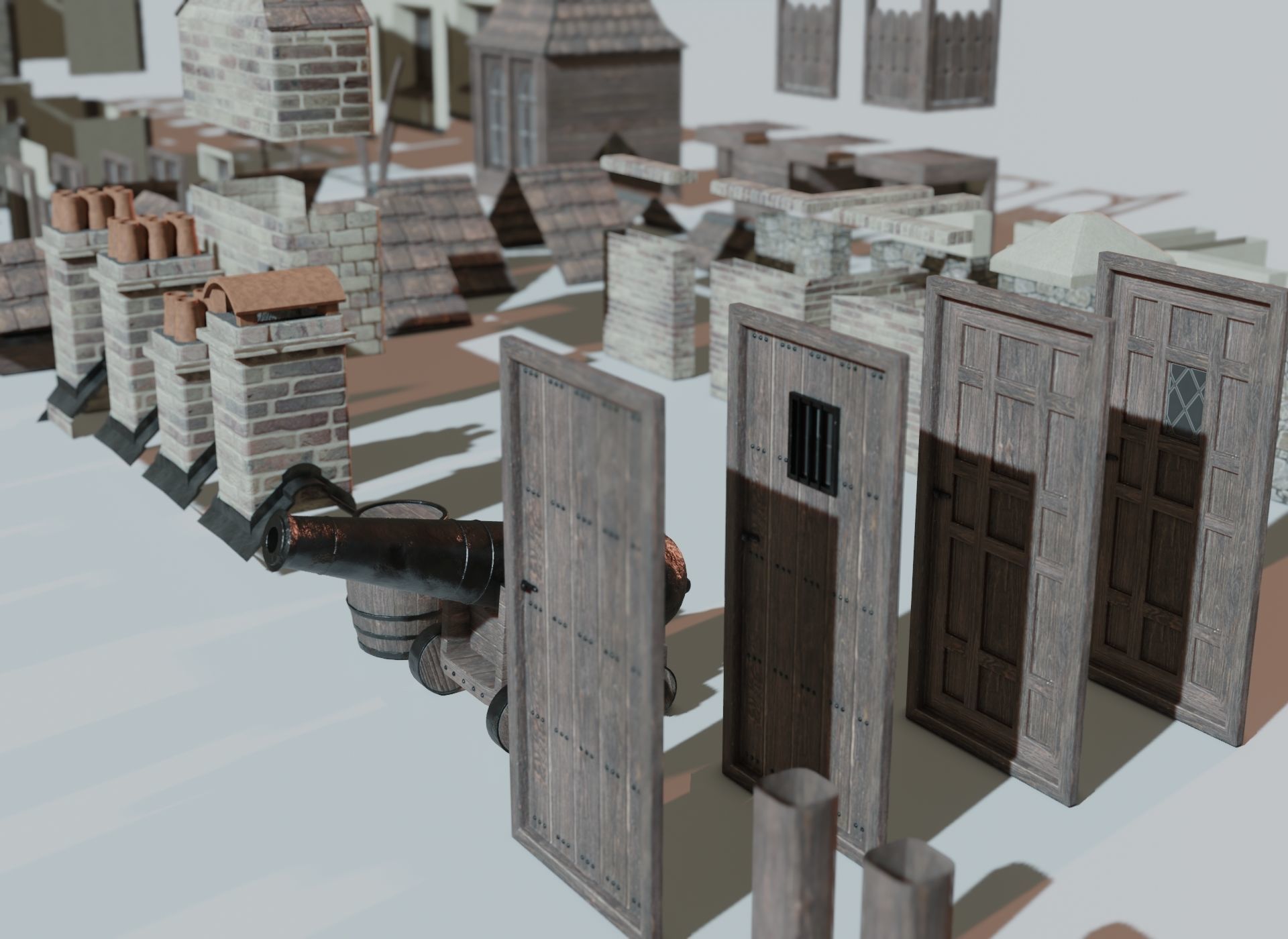 Medieval Town House with over 160 piece Modular Asset Kit Low-poly 3D model_3