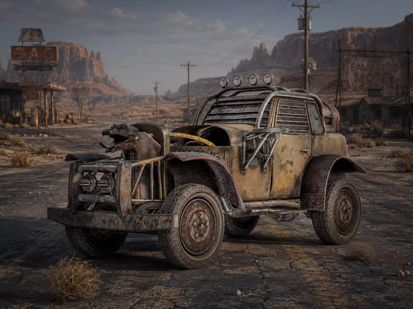 post apocalyptic car the Game ready PBR da1 Low-poly 3D model