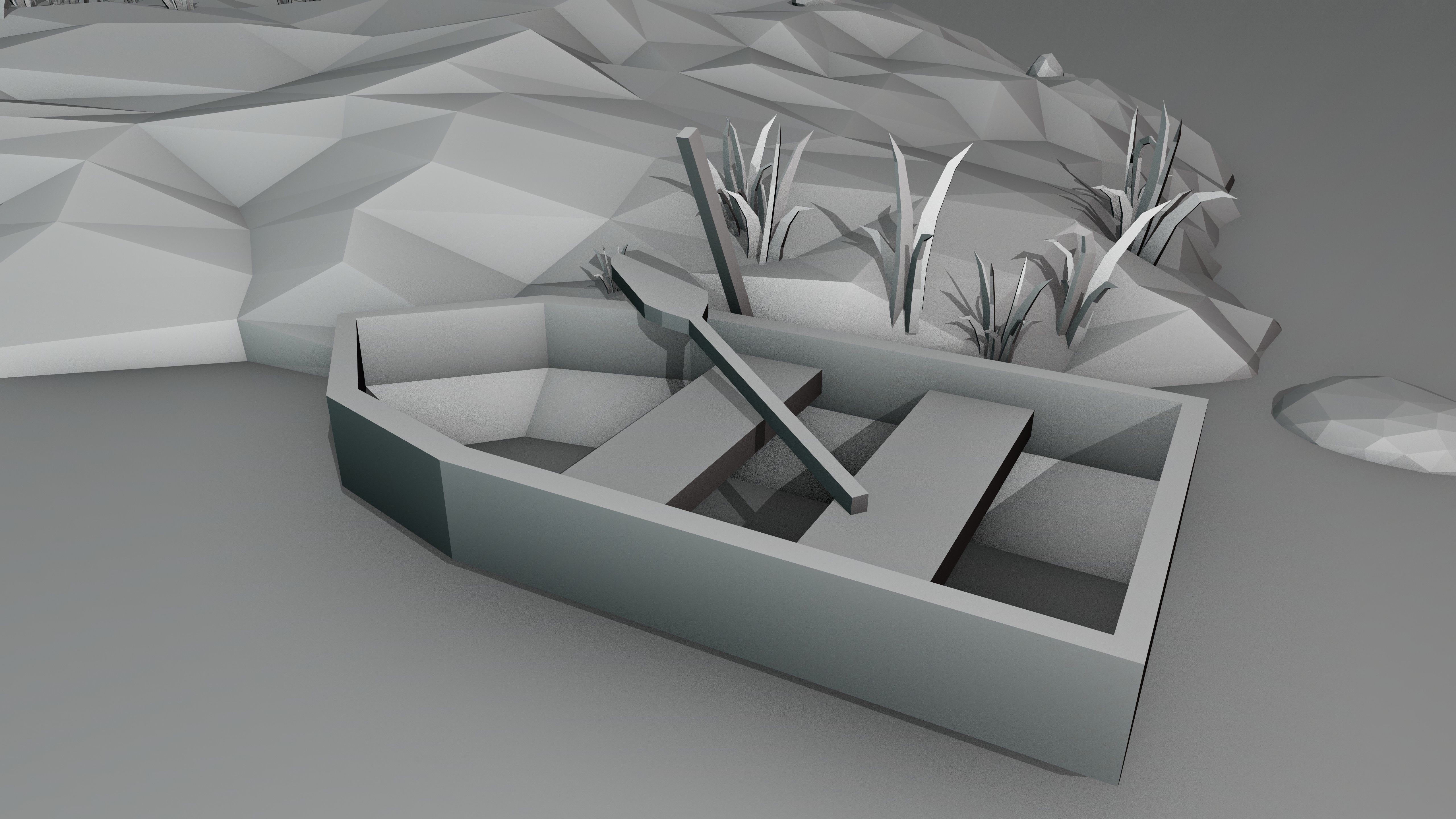 Low Poly Island with palm trees and boat 3D model_16