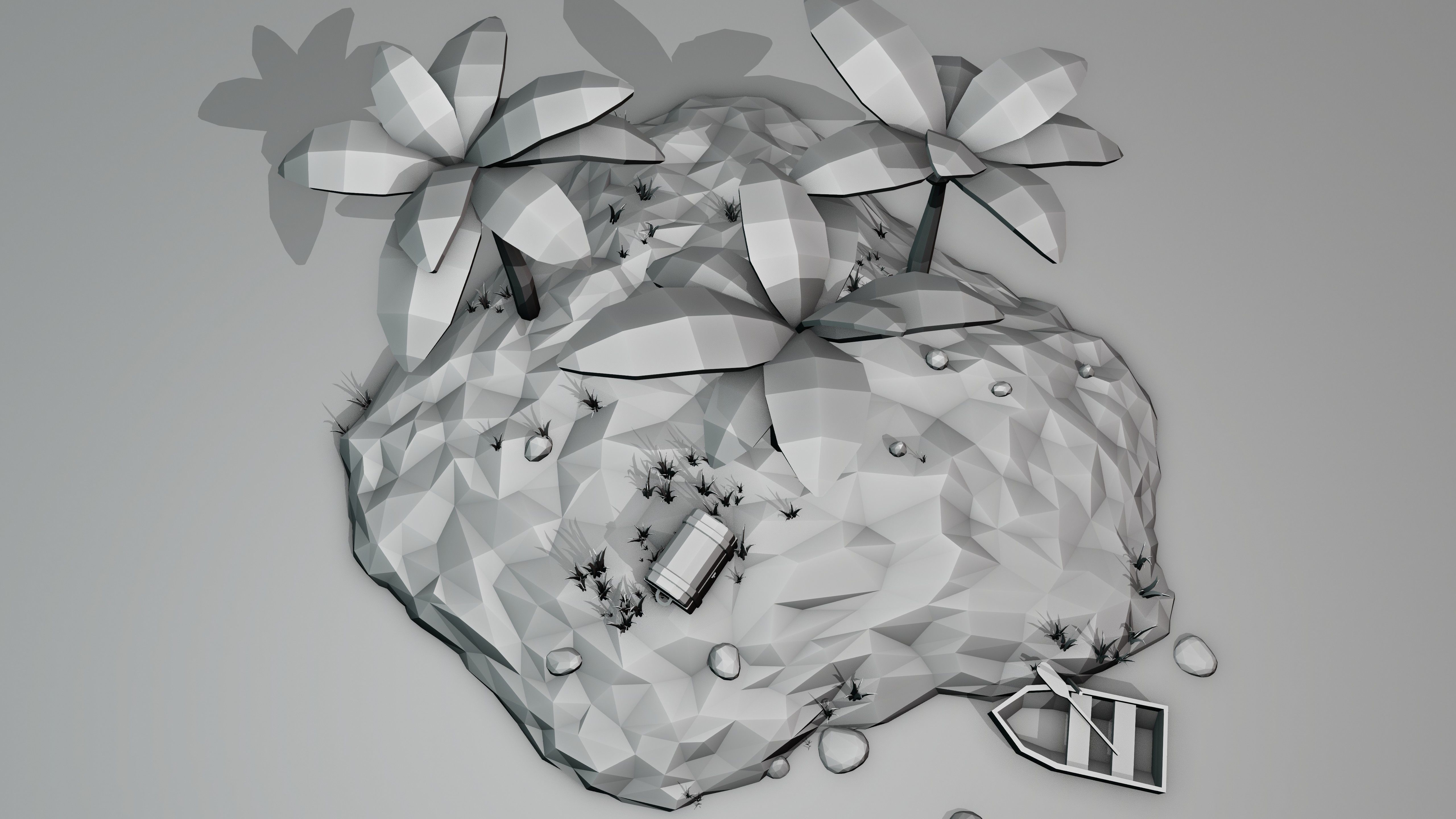 Low Poly Island with palm trees and boat 3D model_14