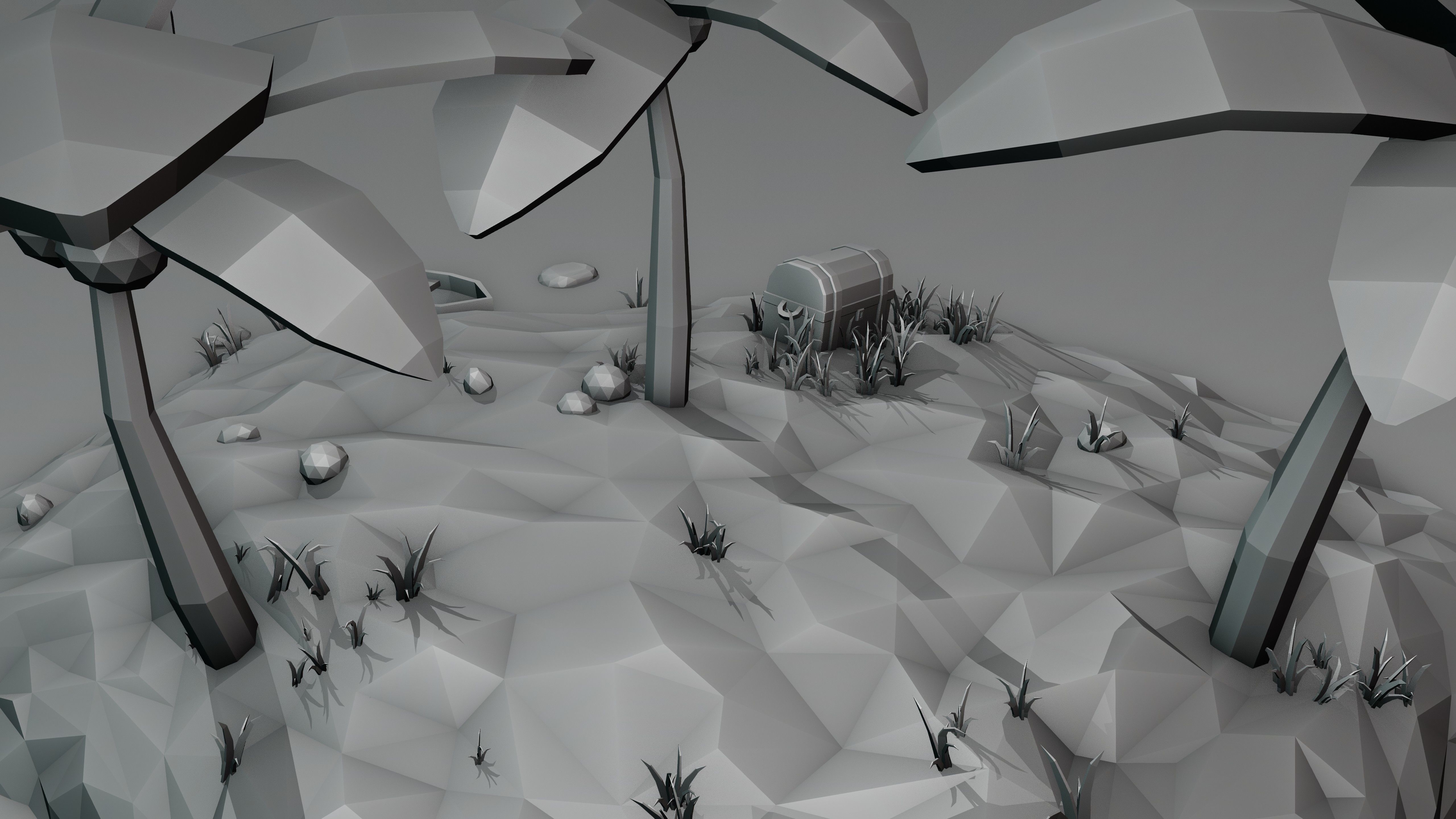 Low Poly Island with palm trees and boat 3D model_15