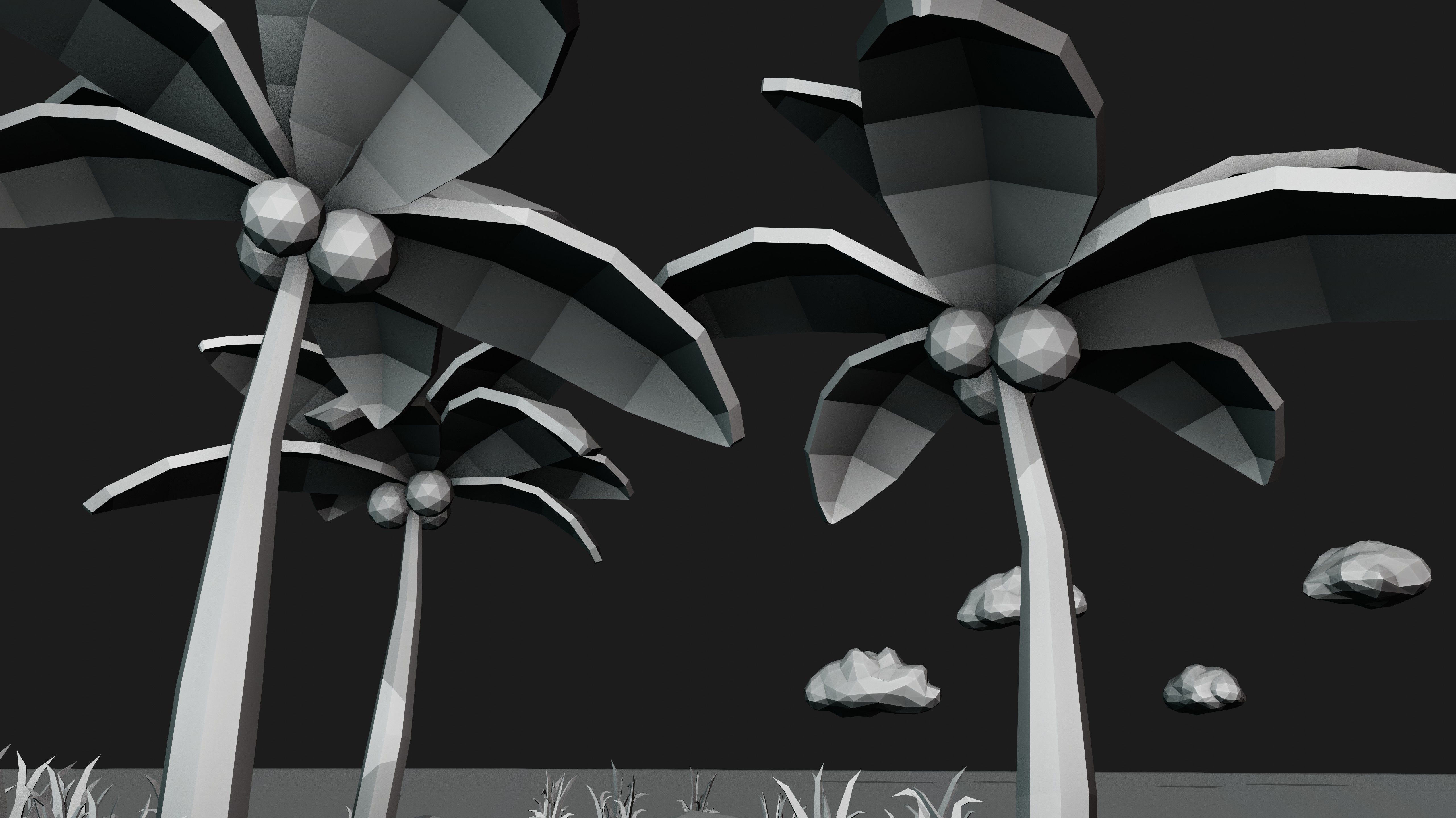 Low Poly Island with palm trees and boat 3D model_17