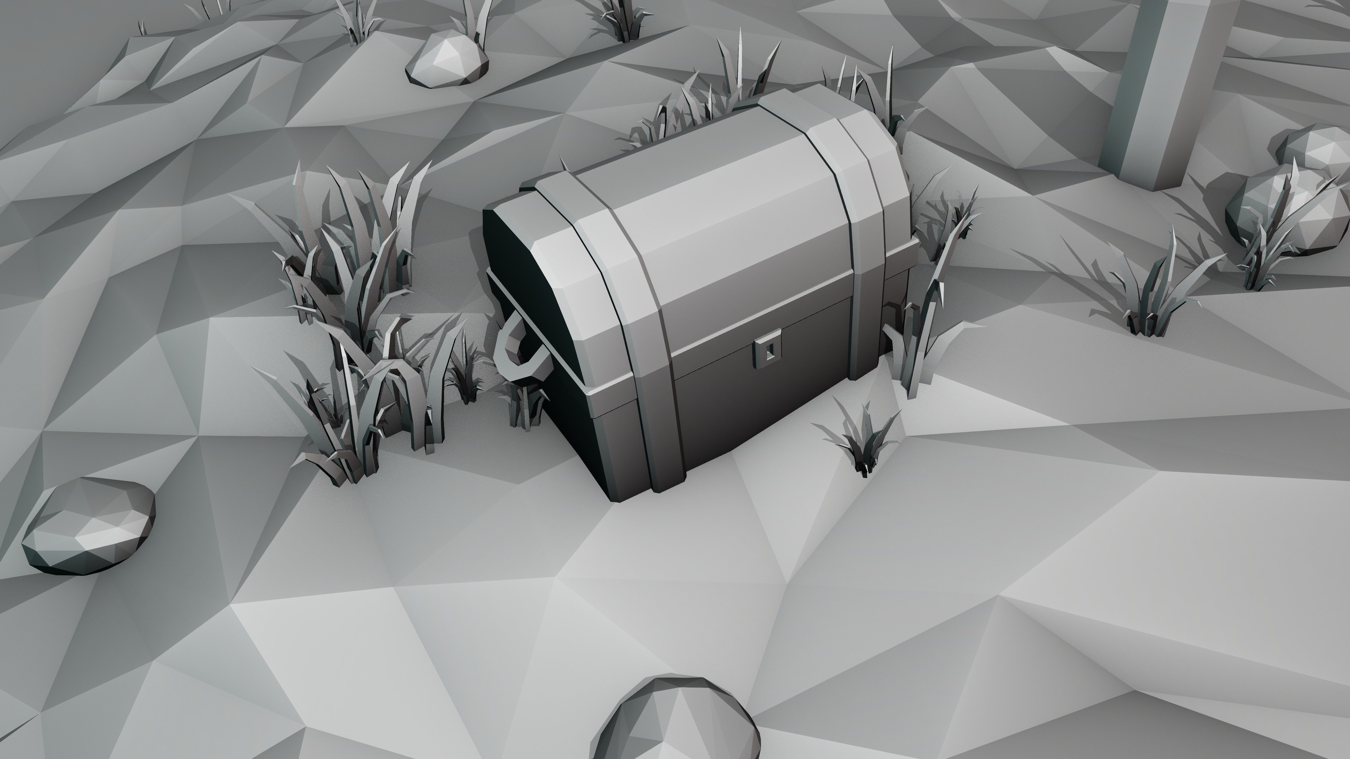 Low Poly Island with palm trees and boat 3D model_10