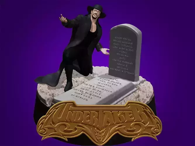 THE UNDERTAKER statue of gravedigger on tombstone 3D print model