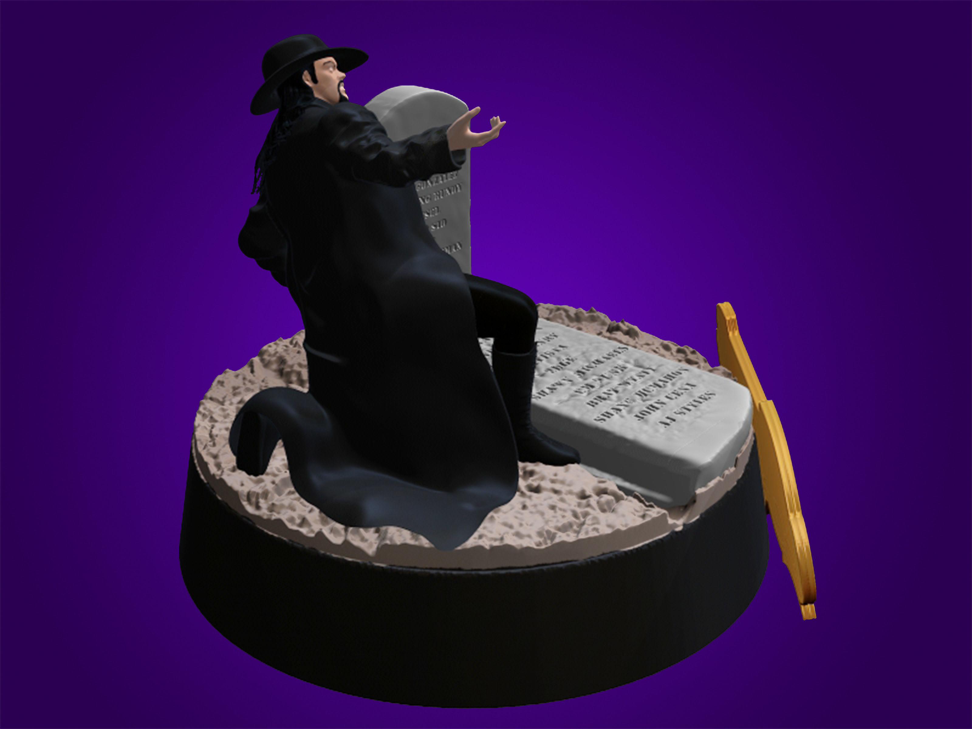 THE UNDERTAKER statue of gravedigger on tombstone 3D print model_3