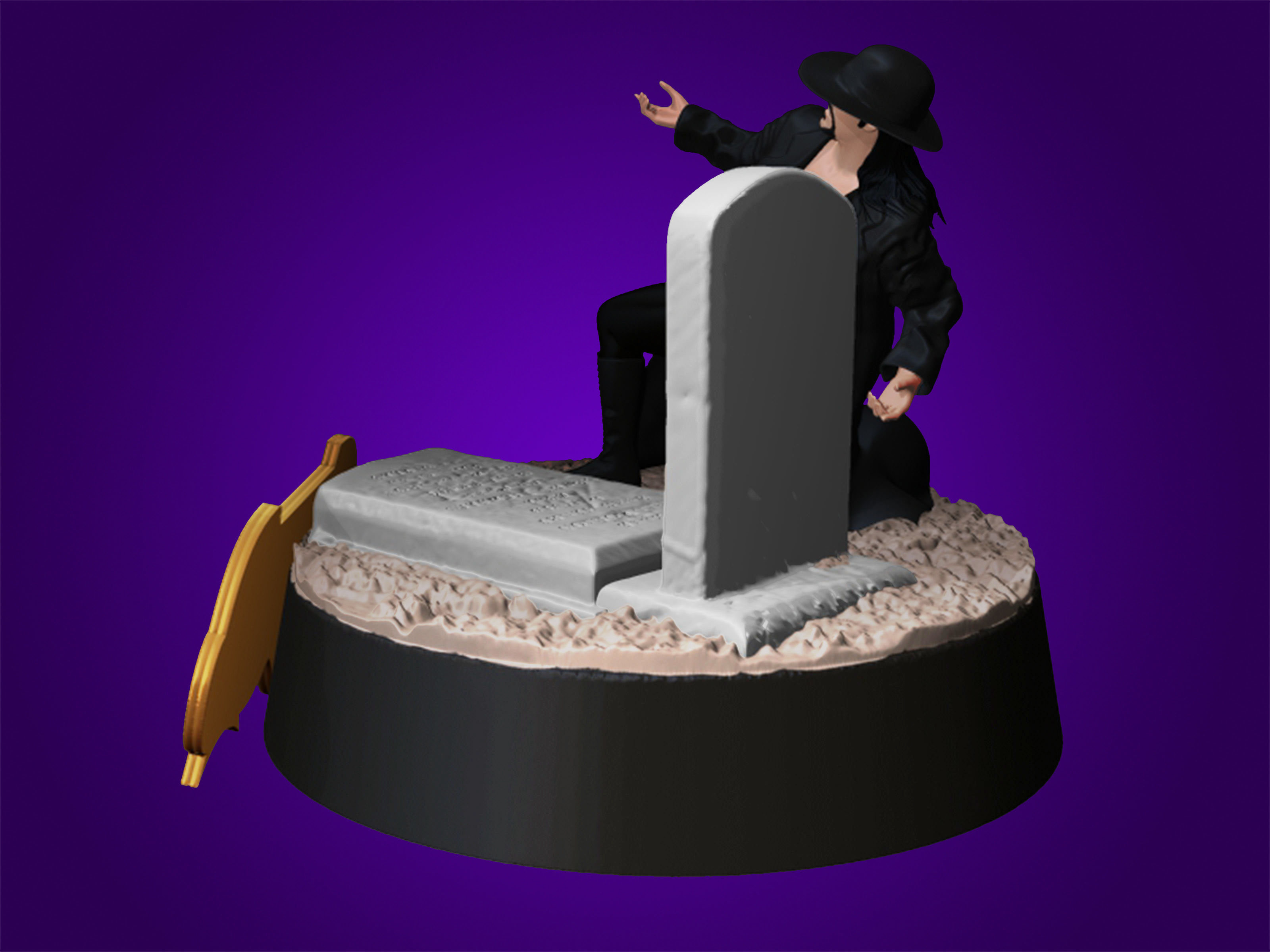 THE UNDERTAKER statue of gravedigger on tombstone 3D print model_1
