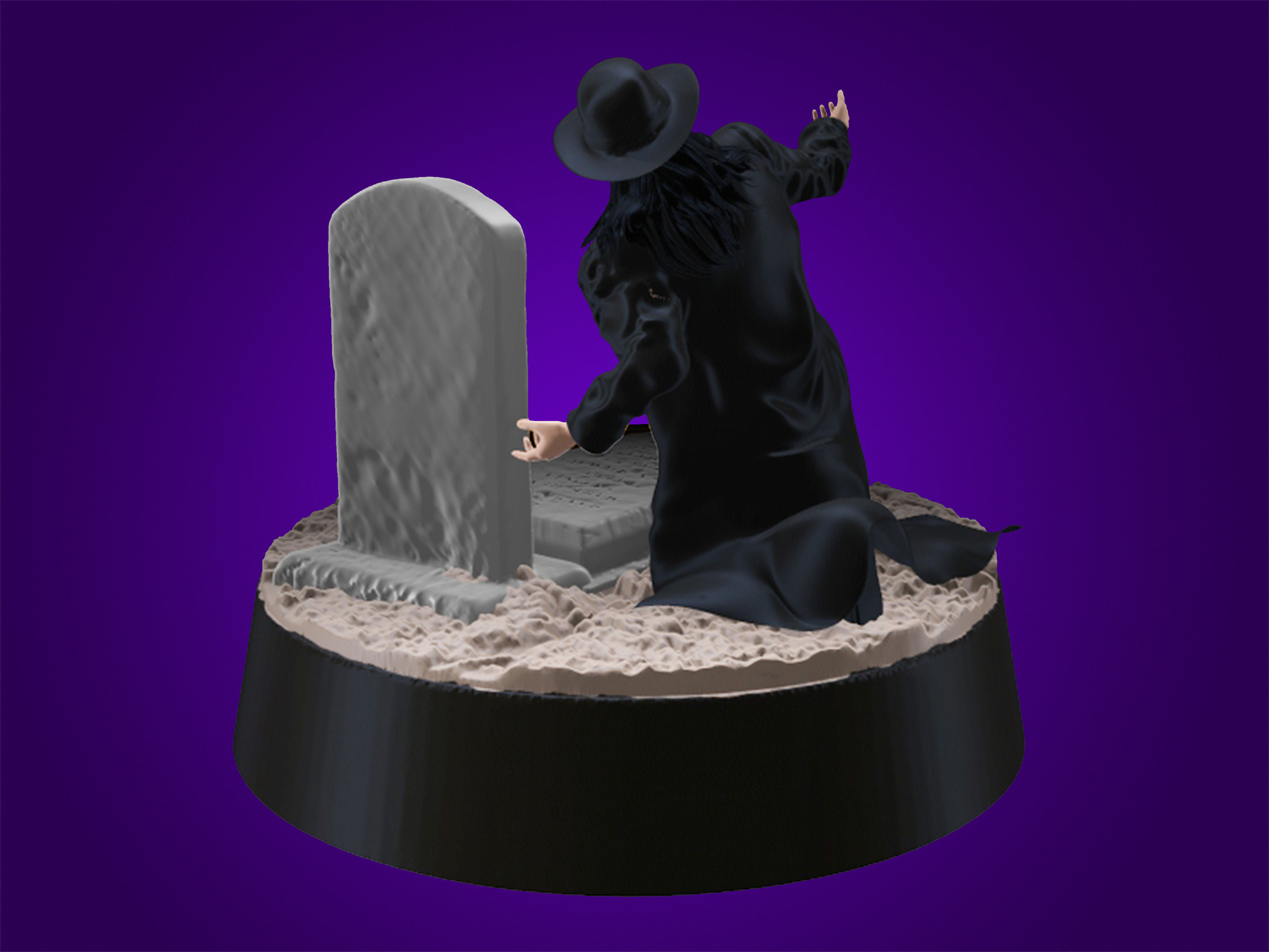 THE UNDERTAKER statue of gravedigger on tombstone 3D print model_2
