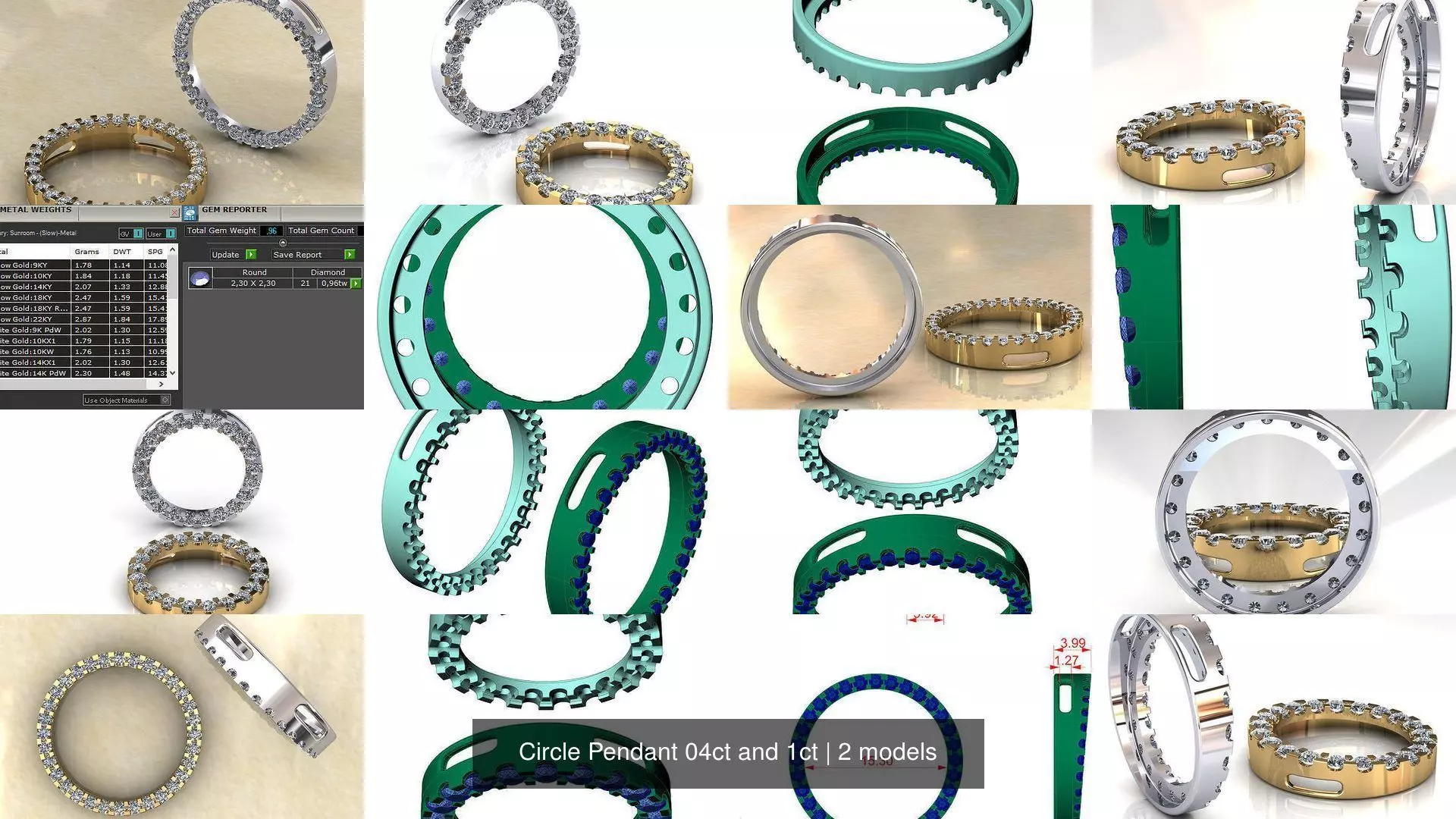 Circle Pendant 04ct and 1ct 3D Model Collection_0