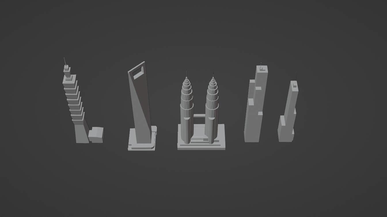 5 LOWPOLY SKYSCRAPERS PACK Free low-poly 3D model_1