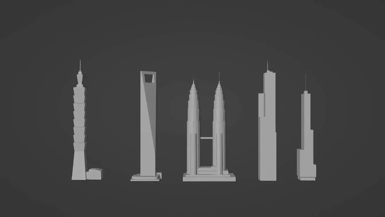 5 LOWPOLY SKYSCRAPERS PACK Free low-poly 3D model_0