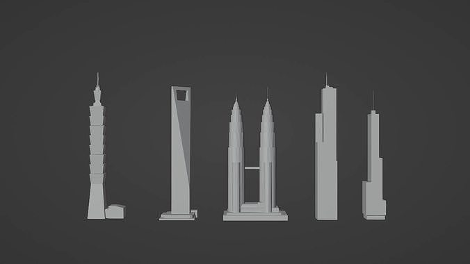 5 LOWPOLY SKYSCRAPERS PACK Free low-poly 3D model