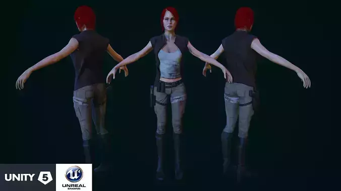 Zombie Hunter Girl Low-poly 3D model