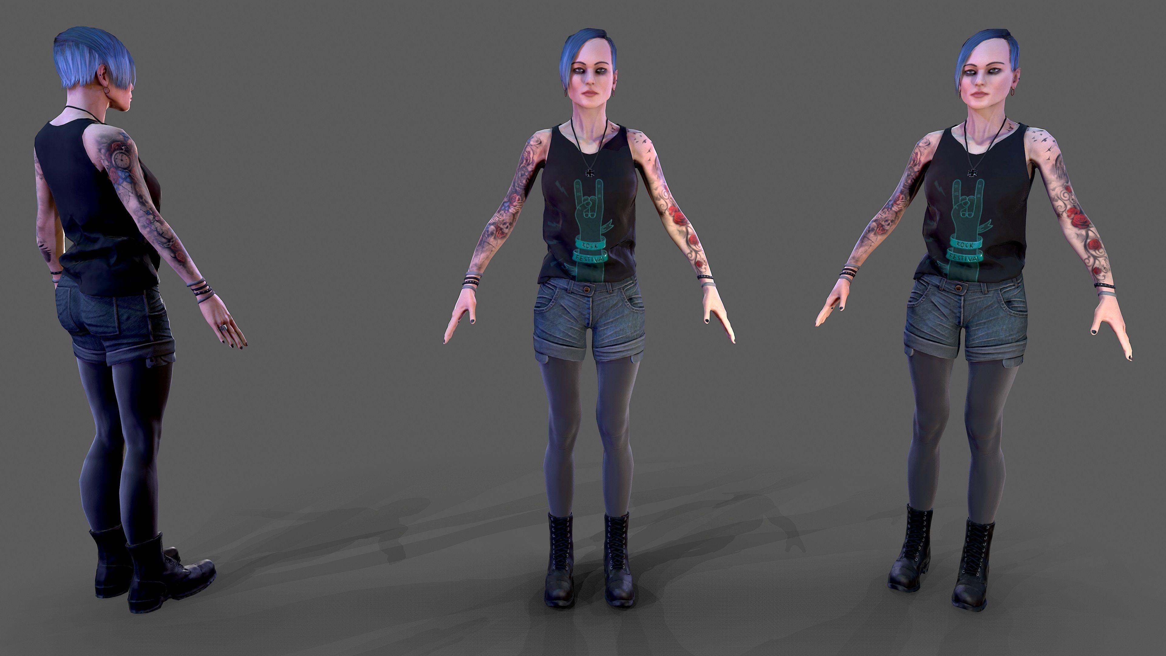Punk Rock Girl Low-poly 3D model_3