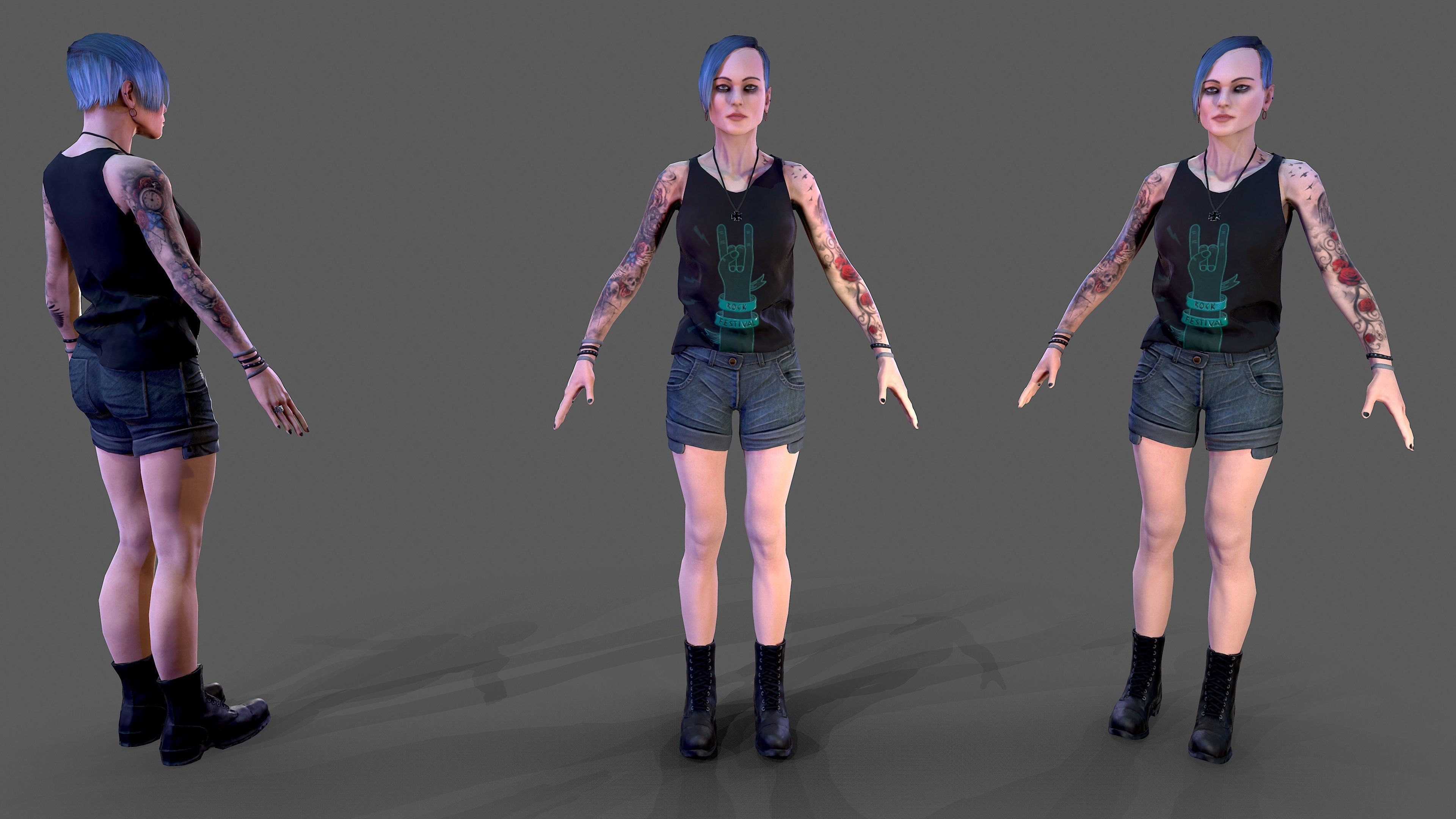 Punk Rock Girl Low-poly 3D model_2
