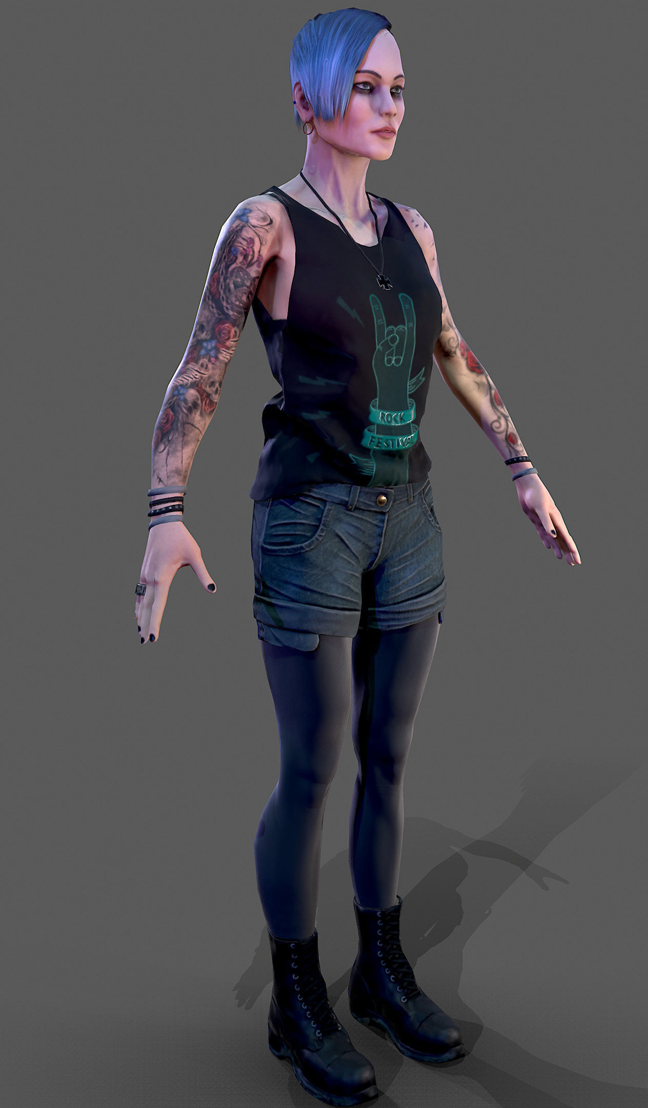 Punk Rock Girl Low-poly 3D model_6