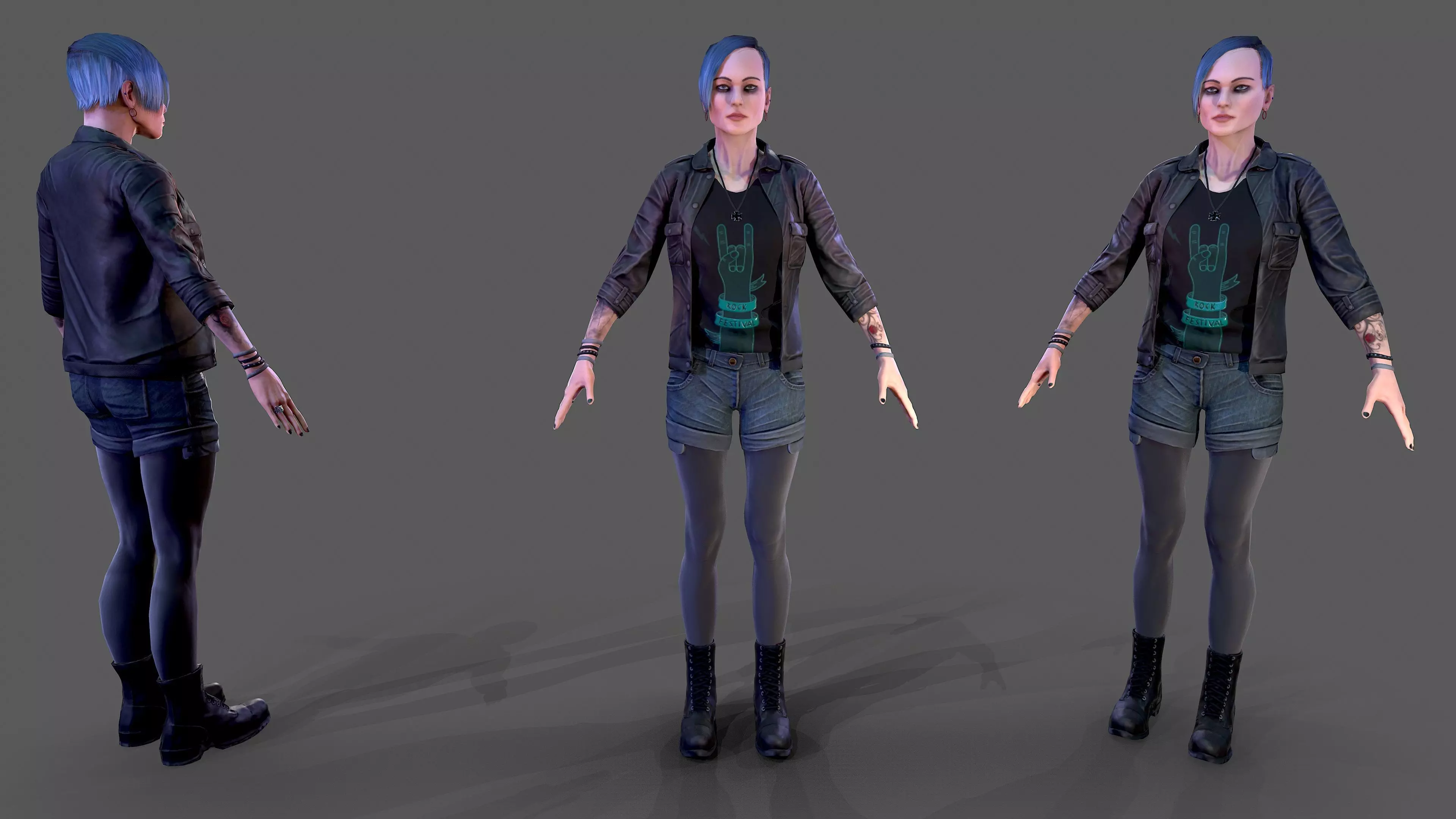 Punk Rock Girl Low-poly 3D model_0