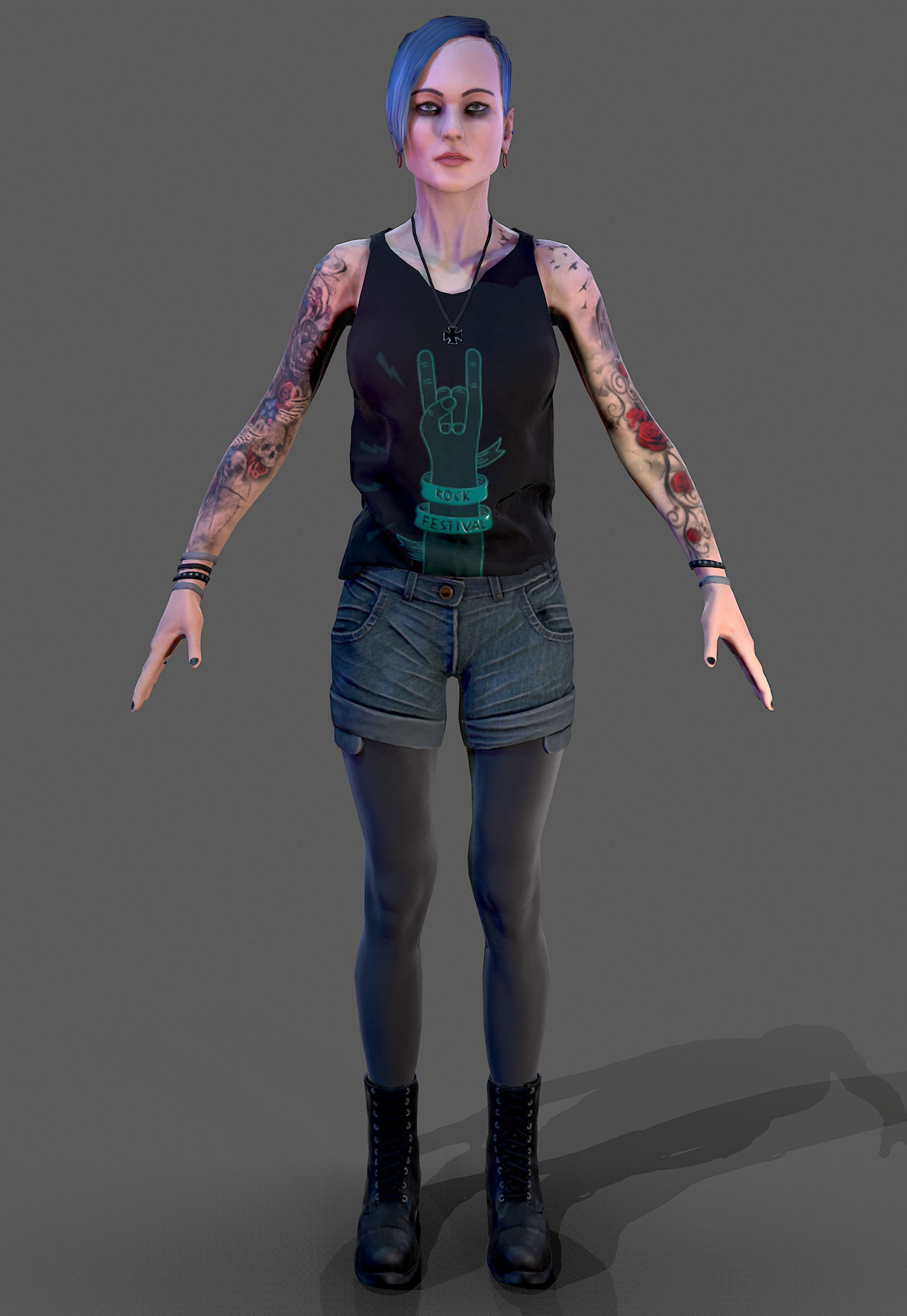 Punk Rock Girl Low-poly 3D model_5