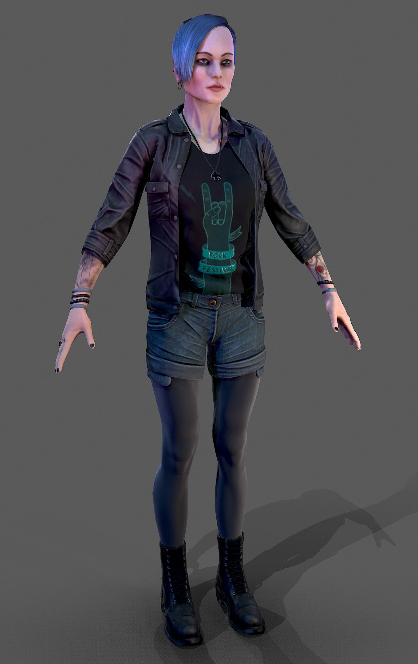 Punk Rock Girl Low-poly 3D model_8