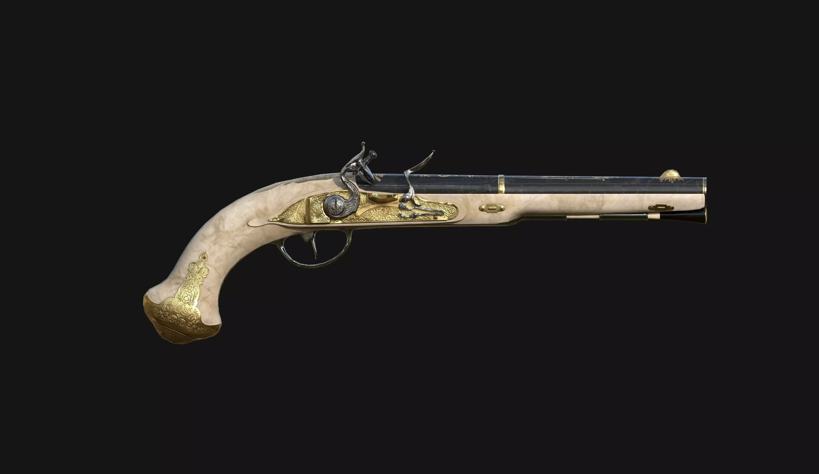 Gilded Flintlock Pistol Low-poly 3D model
