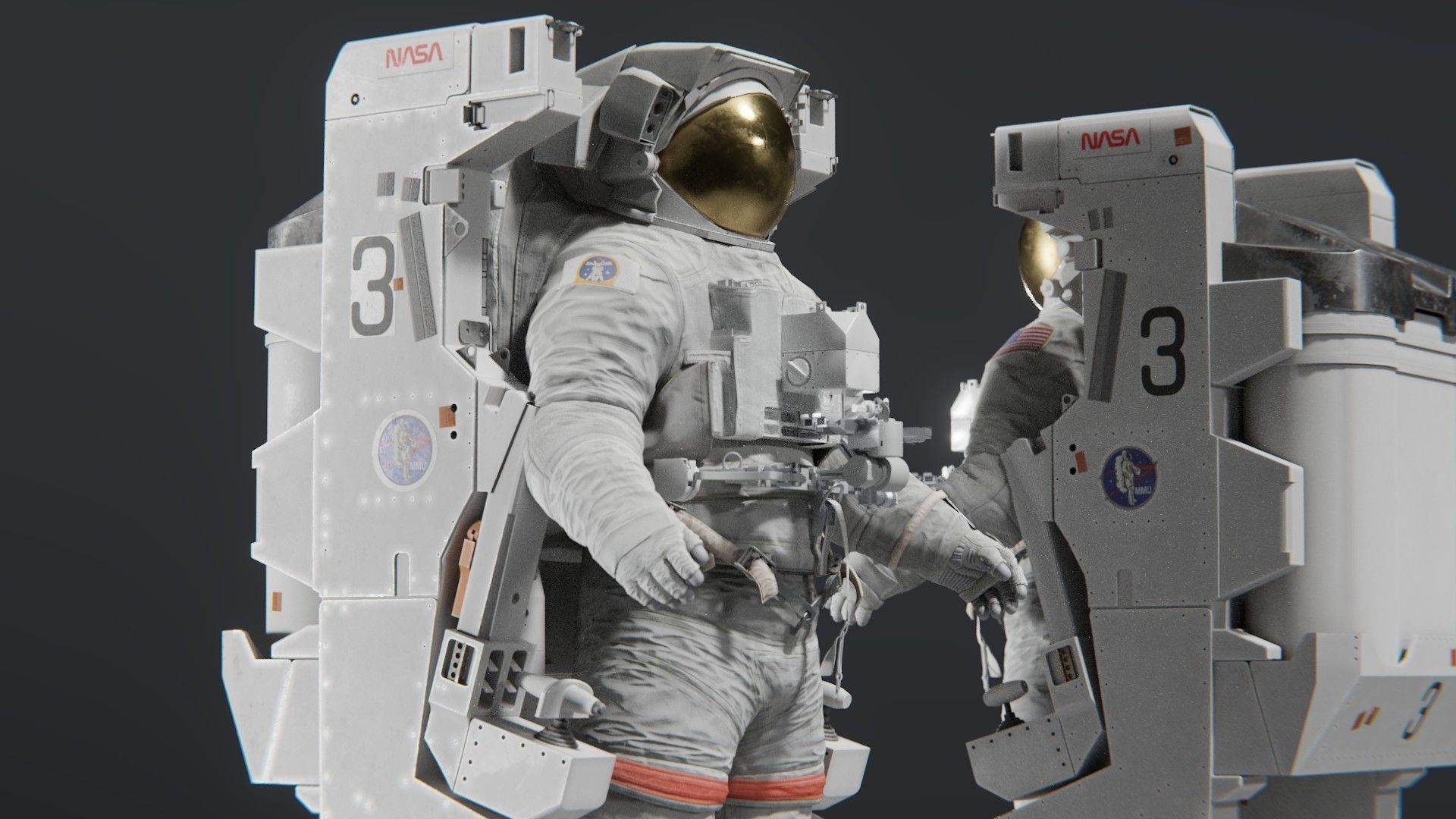 Astronaut EMU MMU Spacesuit Rigged 3D model_24