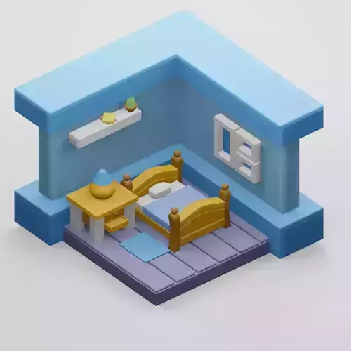 ISOMETRIC BEDROOM HUSE LOW-POLY
