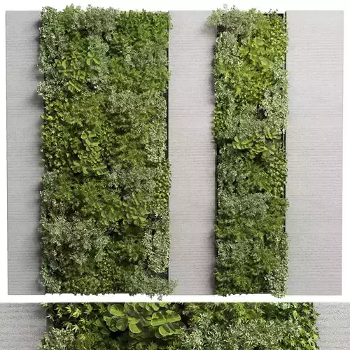 Vertical Wall Garden With Wooden frame  collection of houseplant 3D model