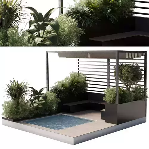 Landscape Furniture by pool with Pergola and Roof garden 08 