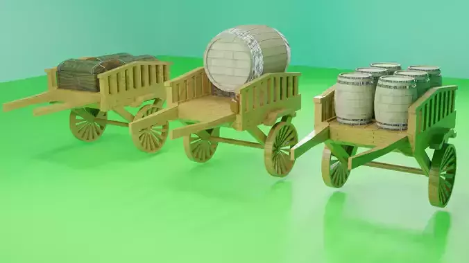 MultiModel GameModel An old car Chest Barrel 3D model