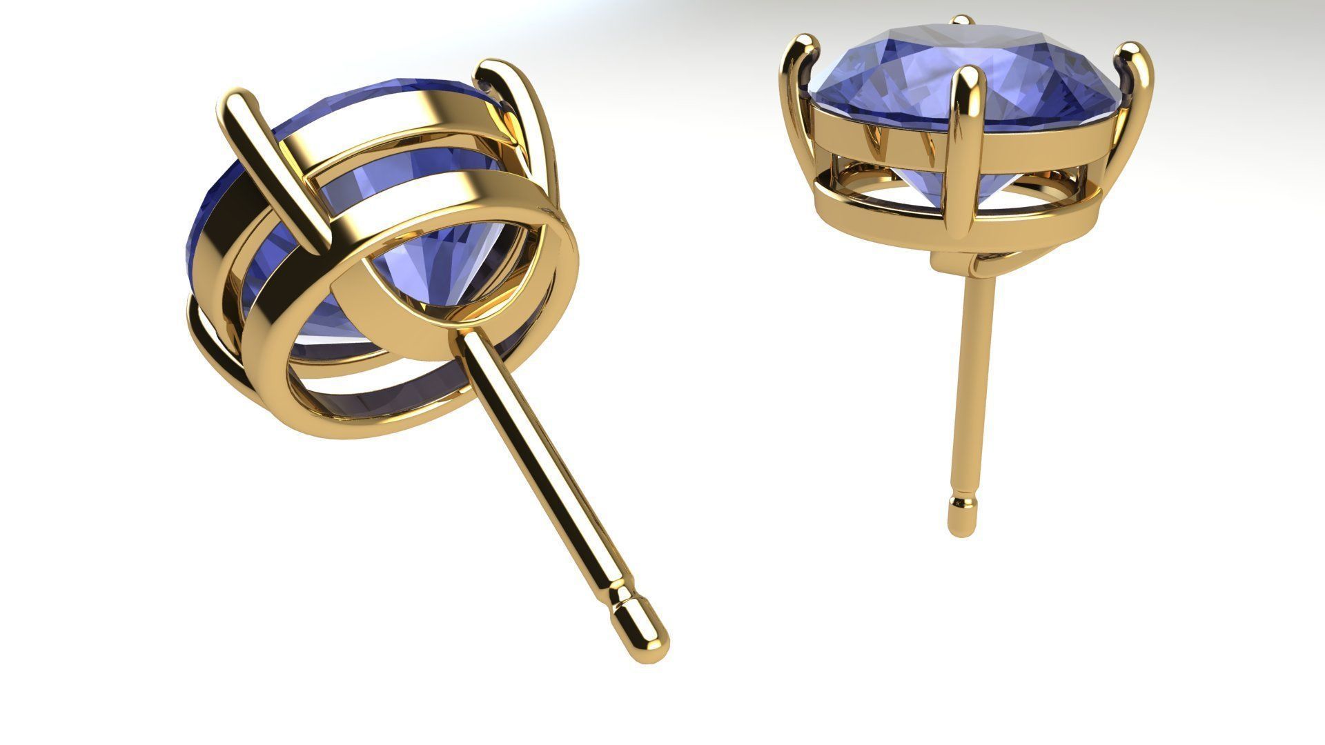 Solitaire Round 9 mm Earring 3D print model_3