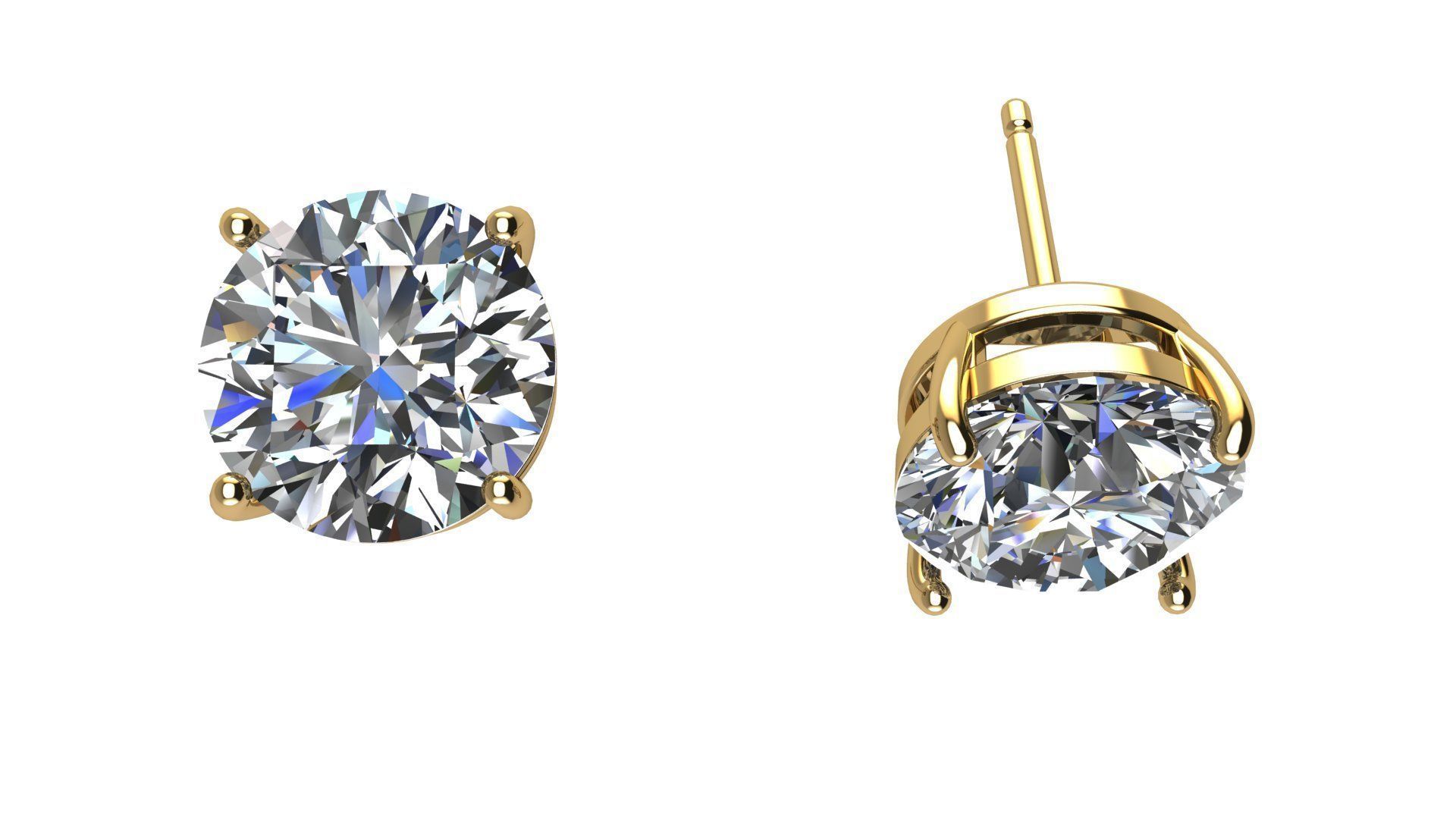 Solitaire Round 9 mm Earring 3D print model_6