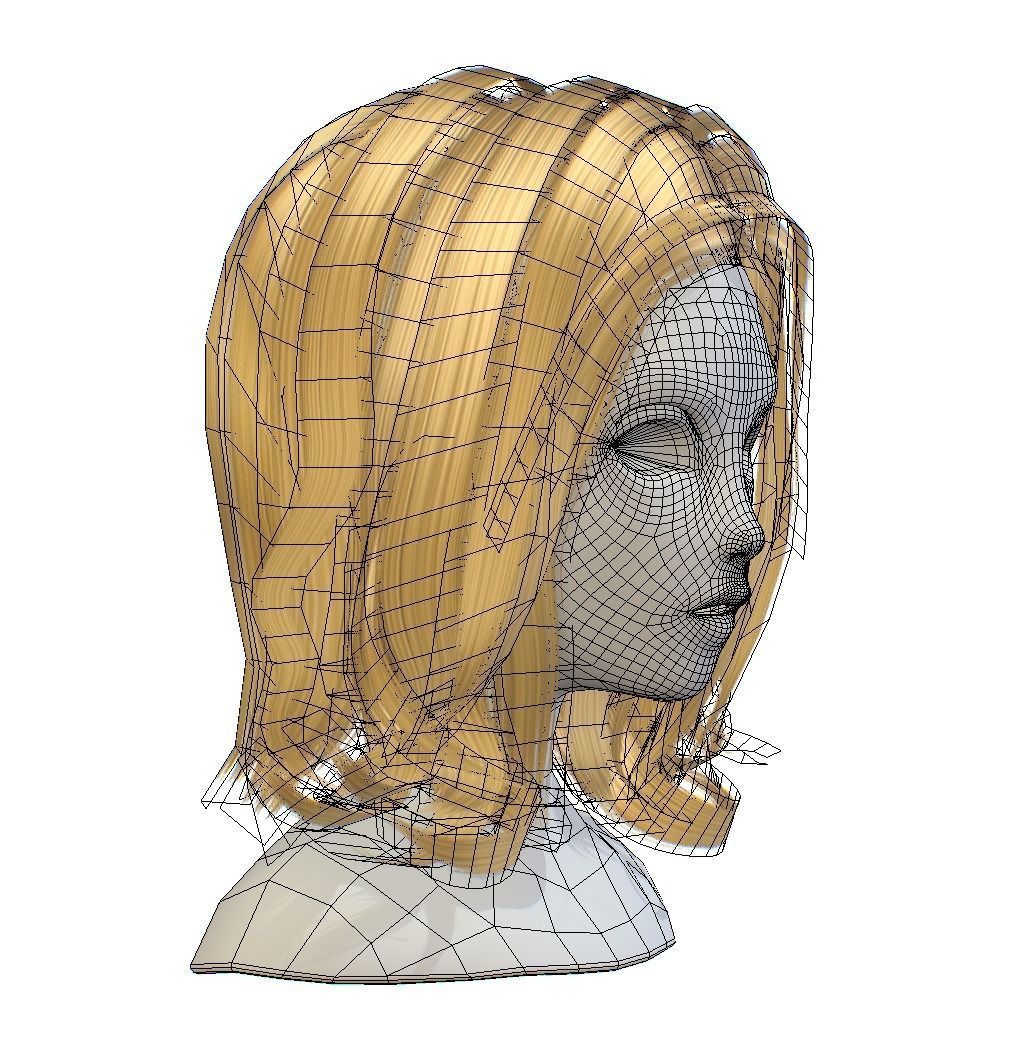 Hairstyle cartoon lush female 4 haircut of medium Low-poly 3D model_5