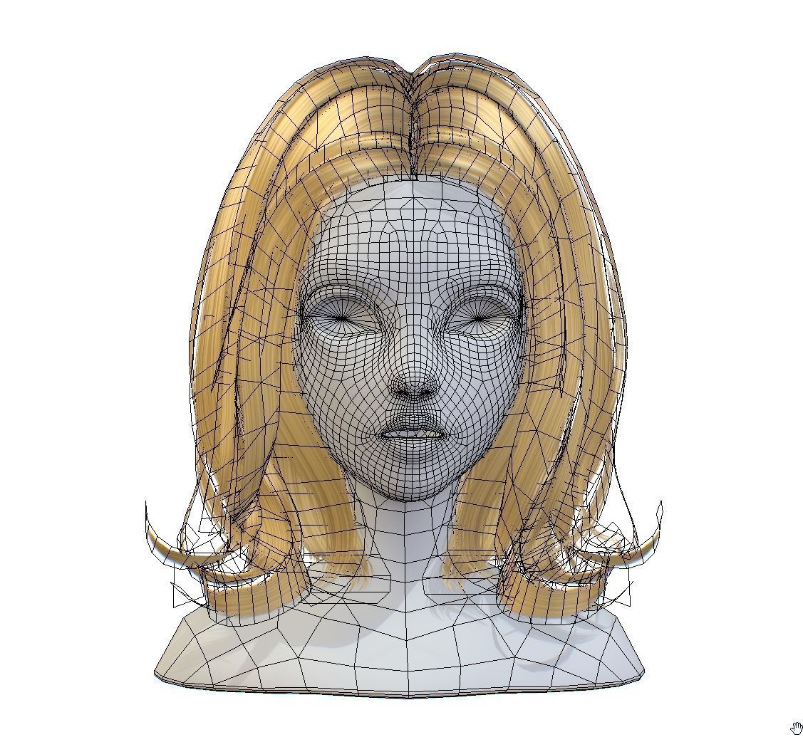 Hairstyle cartoon lush female 4 haircut of medium Low-poly 3D model_4