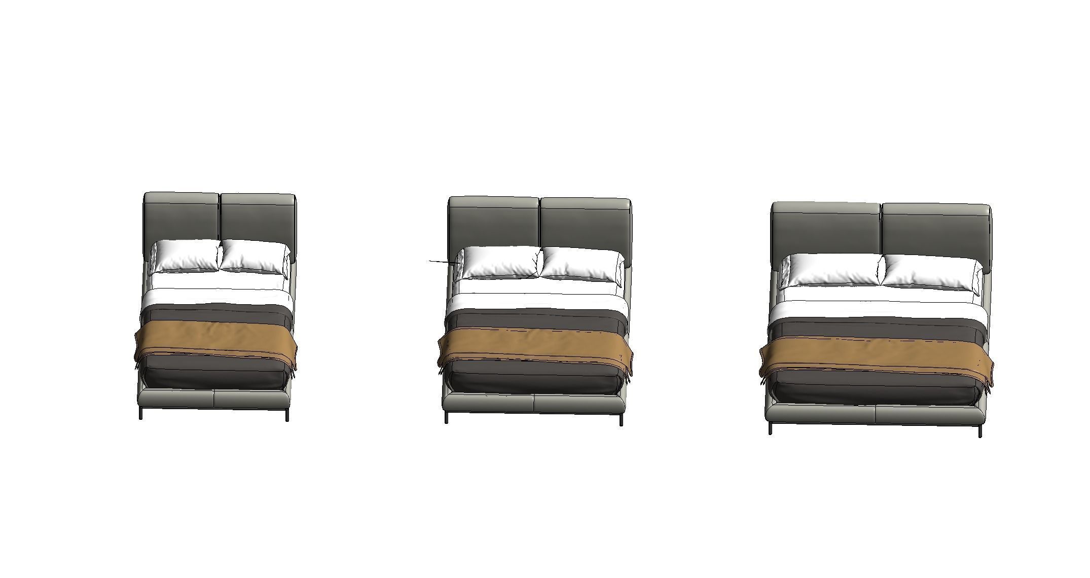 Bed Family for Revit Three sizes Full Queen and King 3D model_14