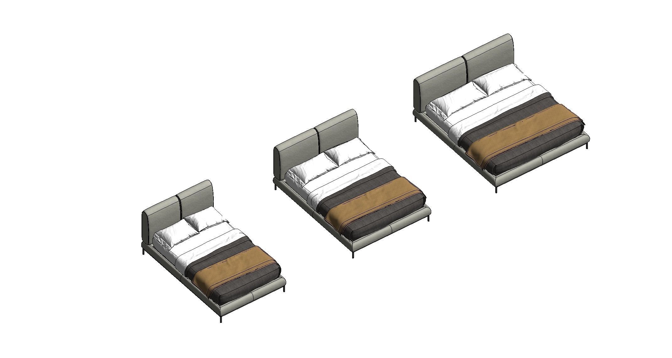 Bed Family for Revit Three sizes Full Queen and King 3D model_16