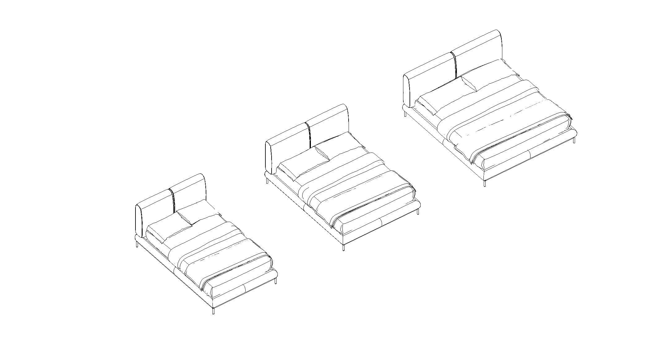 Bed Family for Revit Three sizes Full Queen and King 3D model_15