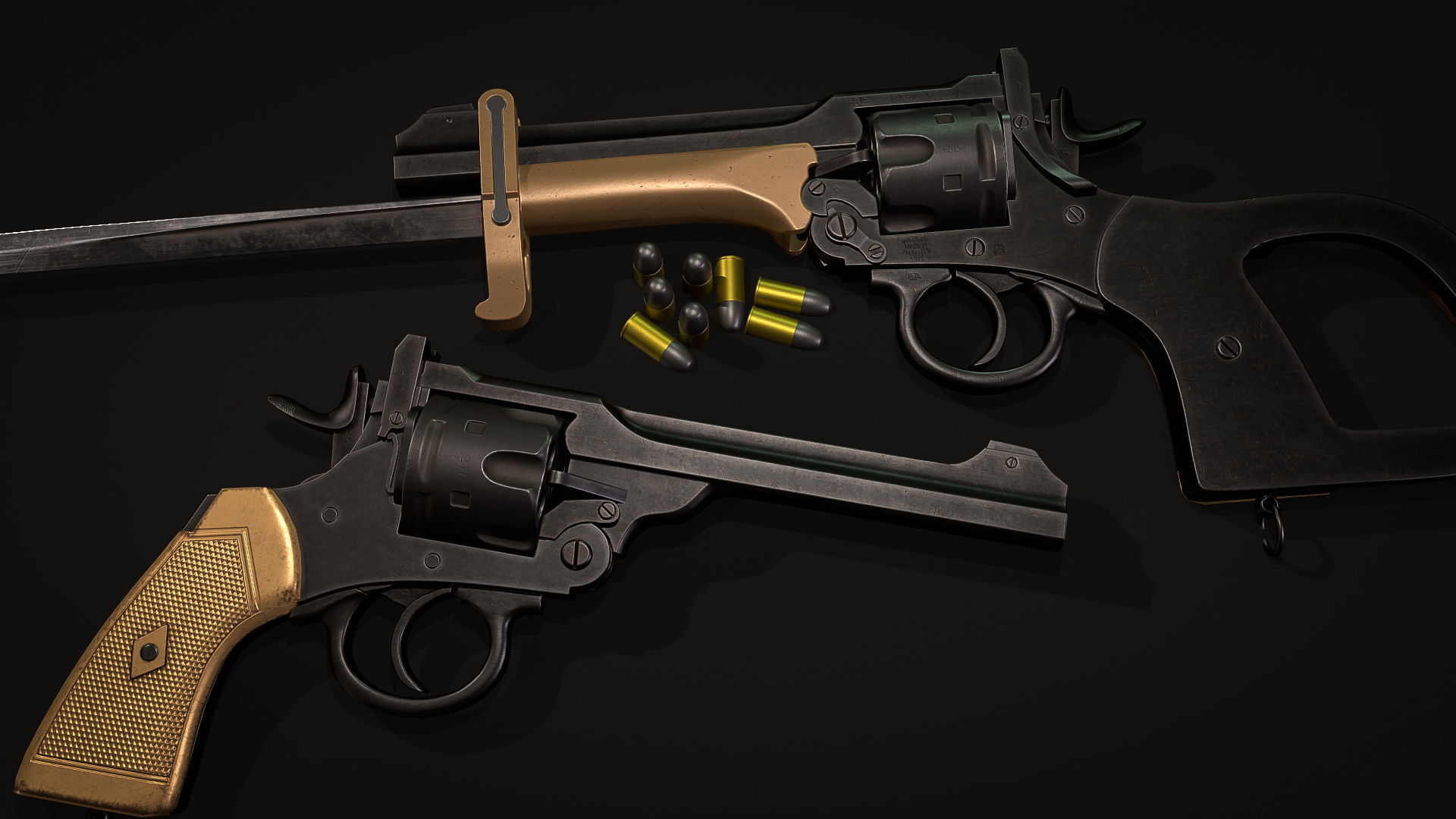 Webley Service Revolver Low Poly Low-poly 3D model_9